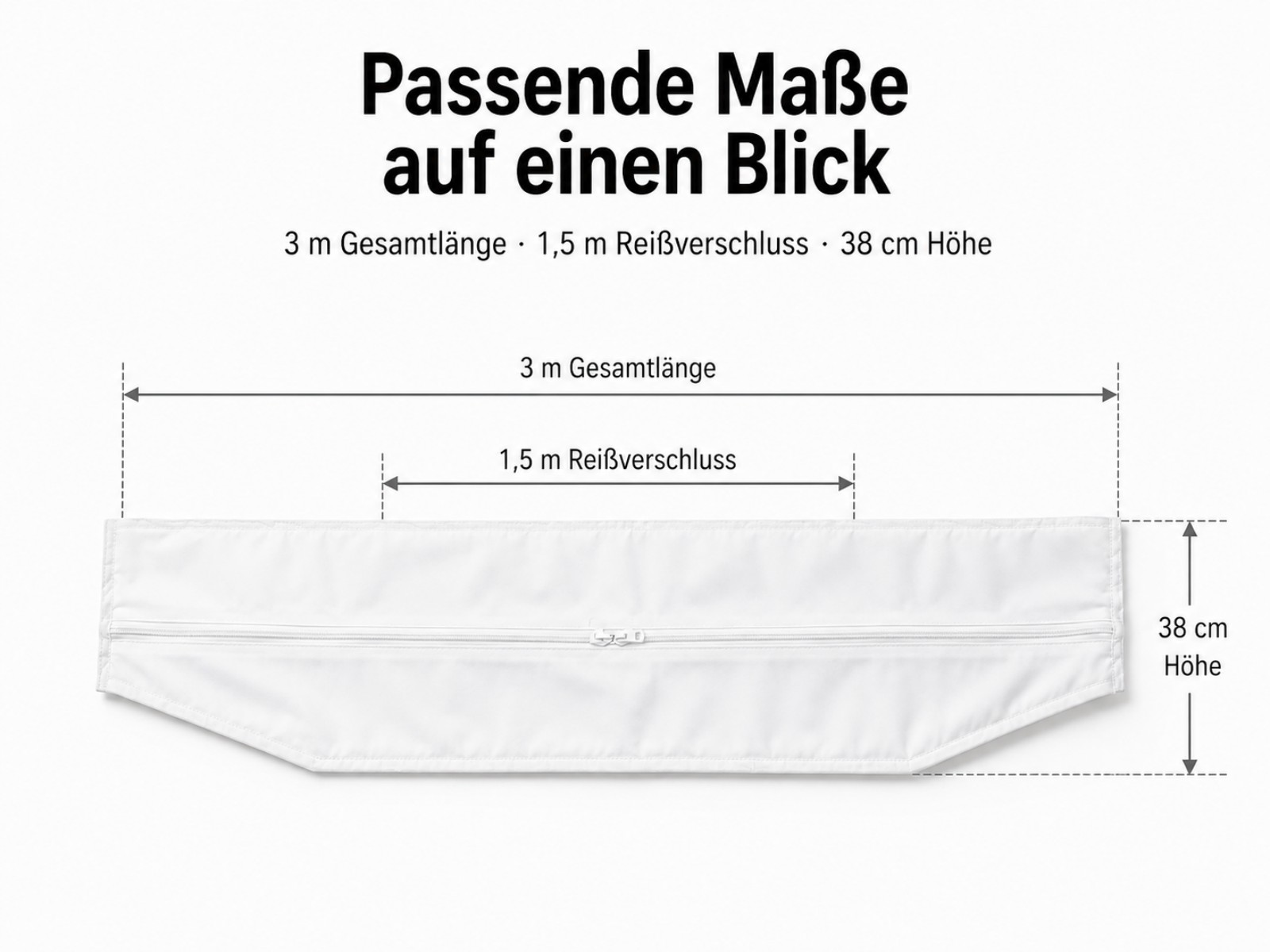 Weißes Objekt mit Reißverschluss, Maße 3m Länge, 1.5m Reißverschluss, 38cm Höhe.