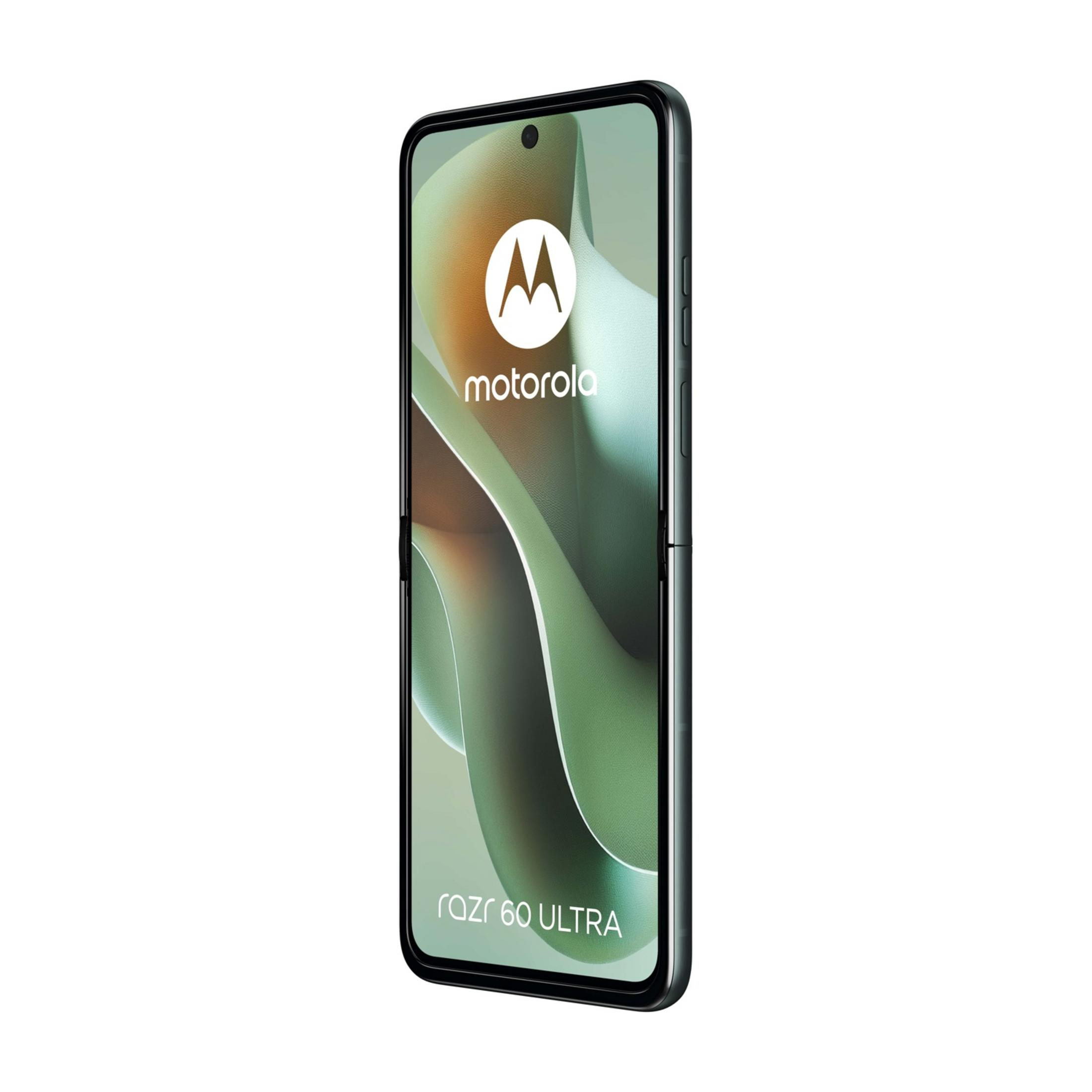Ein geschlossenes Motorola Razr 60 Ultra Smartphone auf weißem Hintergrund.