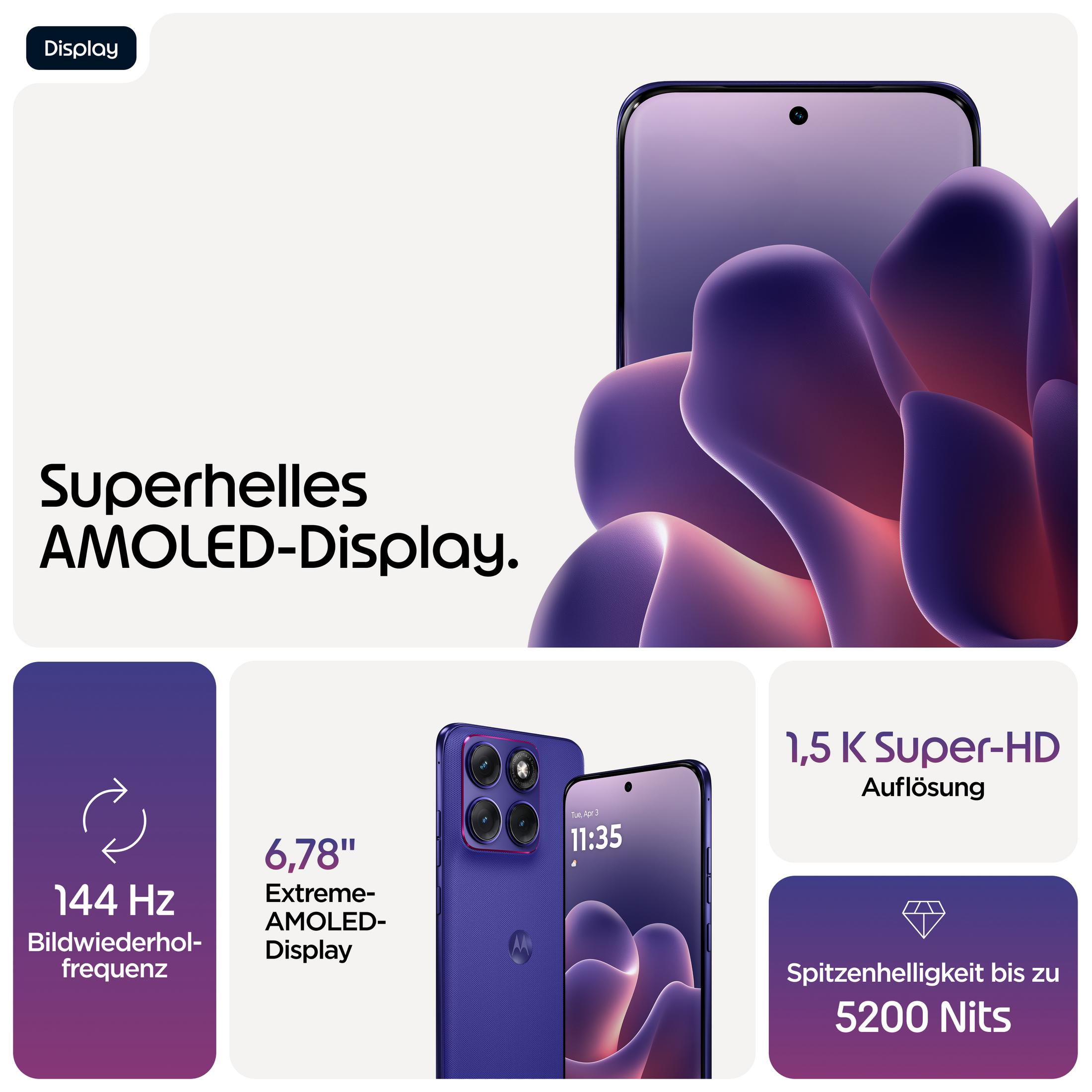 Un smartphone morado con pantalla AMOLED, 144Hz y resolución 1.5K.