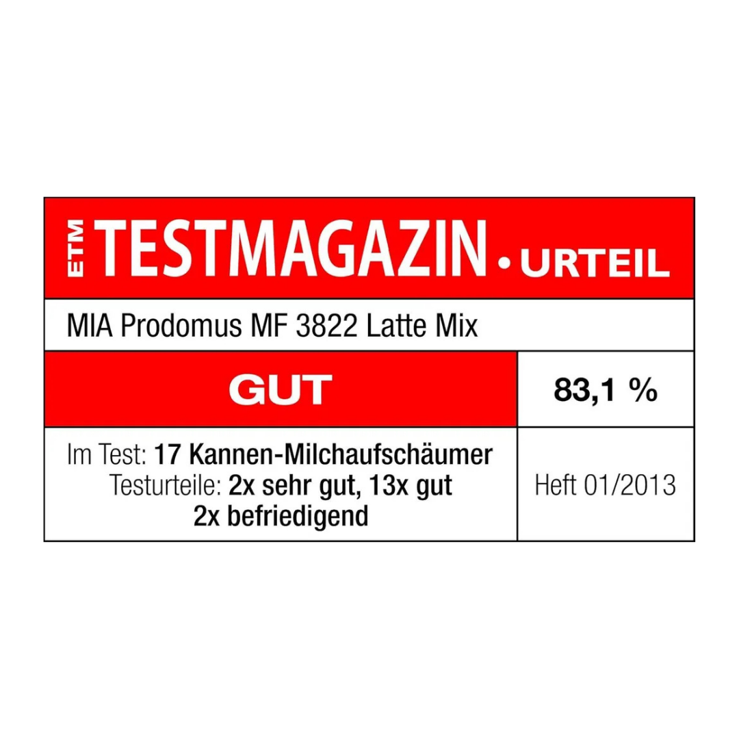 ETM Testmagazin Urteil: MIA Prodomus MF 3822 Latte Mix, GUT, 83,1%