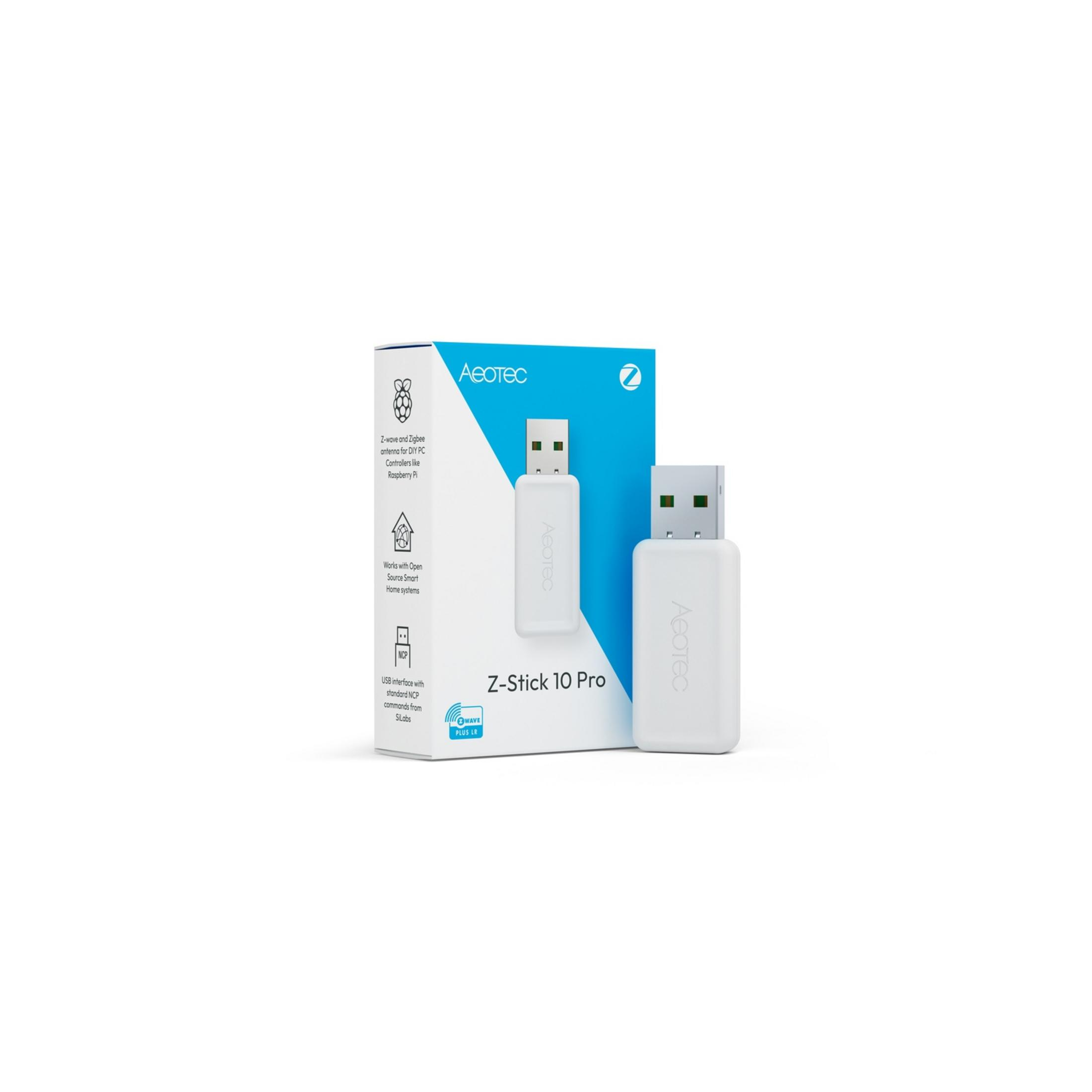 Aeotec Z-Stick 10 Pro: Weißer USB-Stick mit Z-Wave/Zigbee für DIY-PCs.