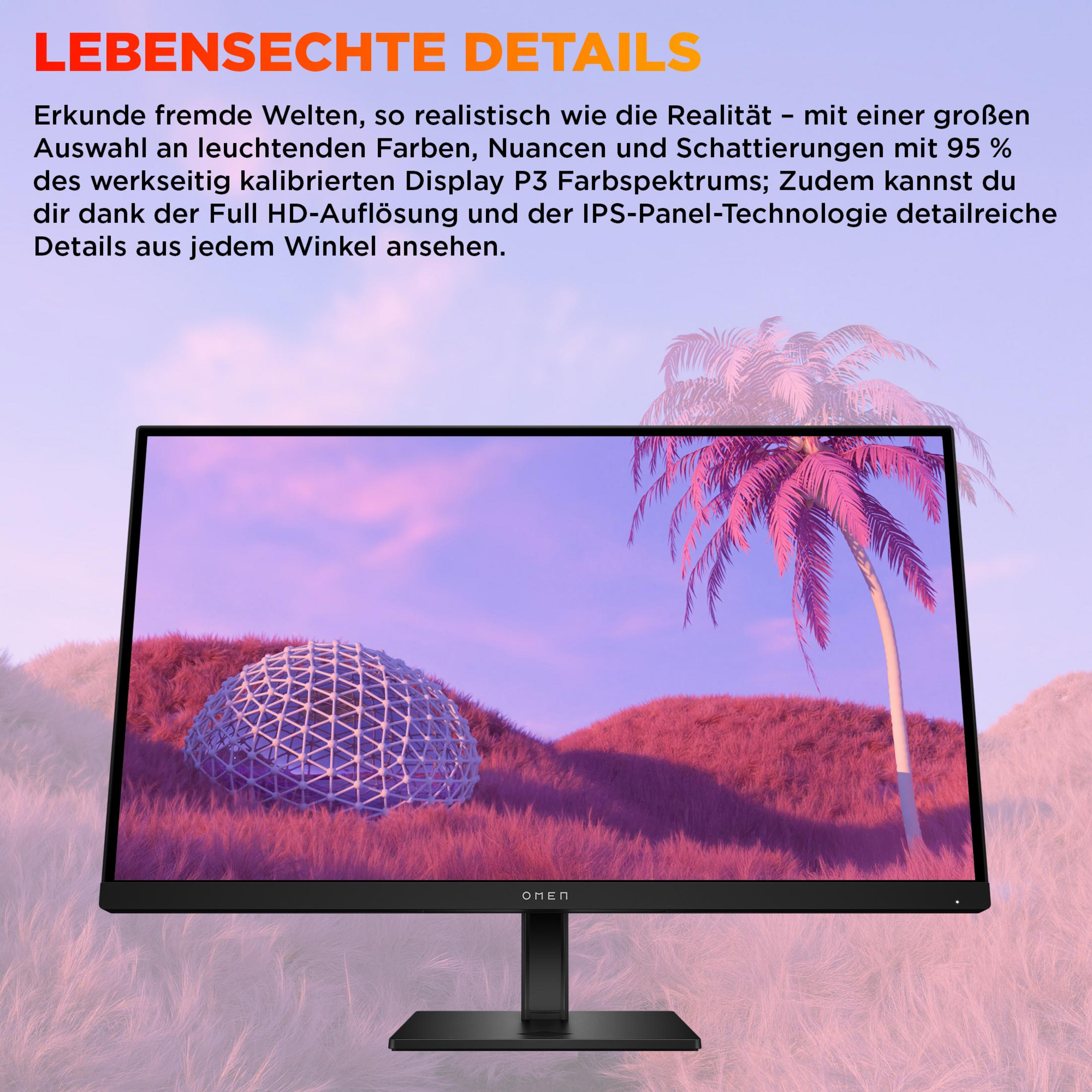 Bir monitör, geometrik bir nesneyle sürrealist bir manzara gösteriyor.