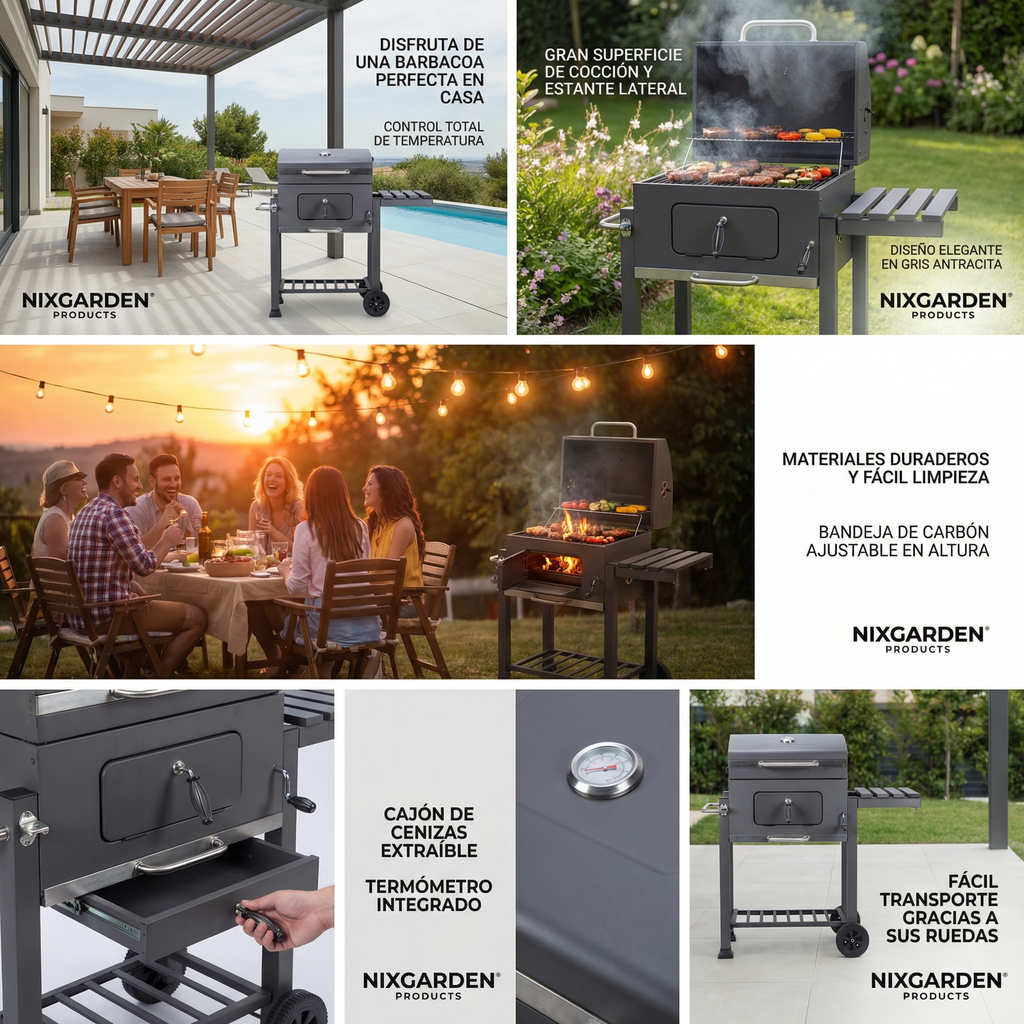 Parrilla con accesorios al aire libre y en una cena con amigos.