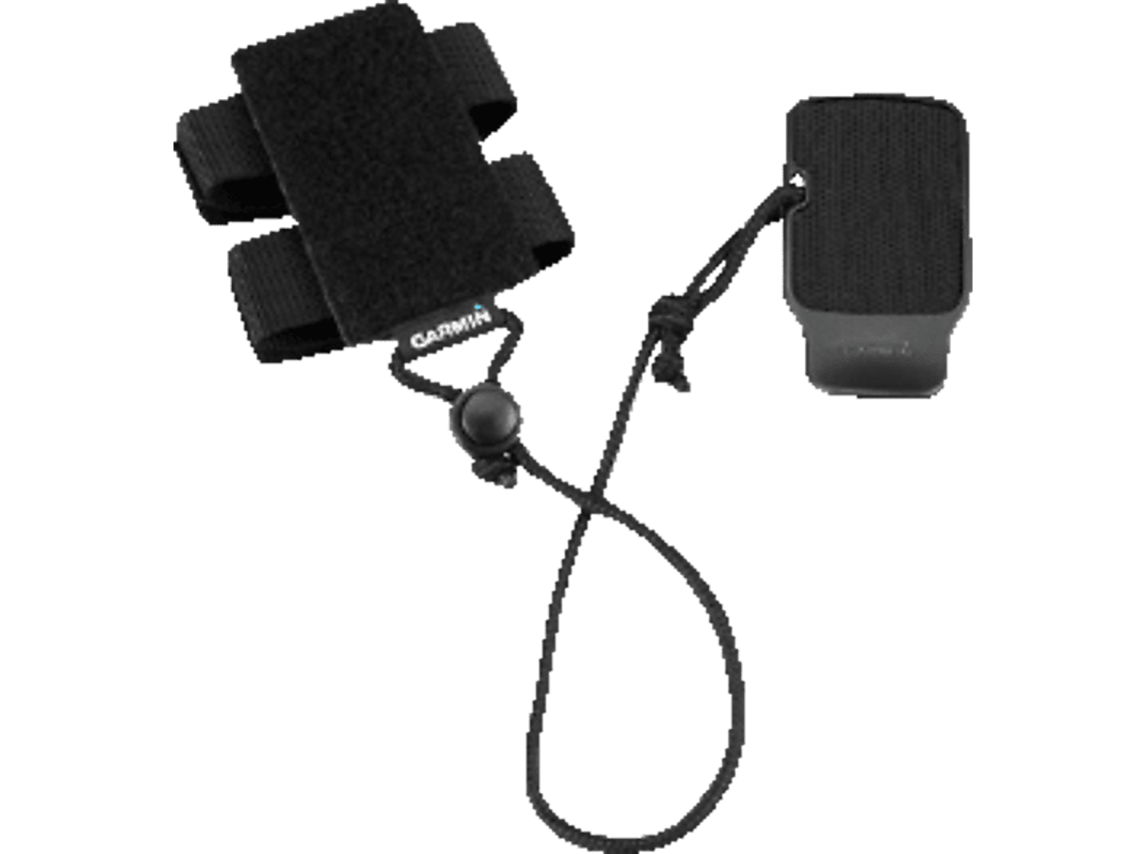 Schwarzer Garmin-Armbandhalter mit Schnur und Clip.