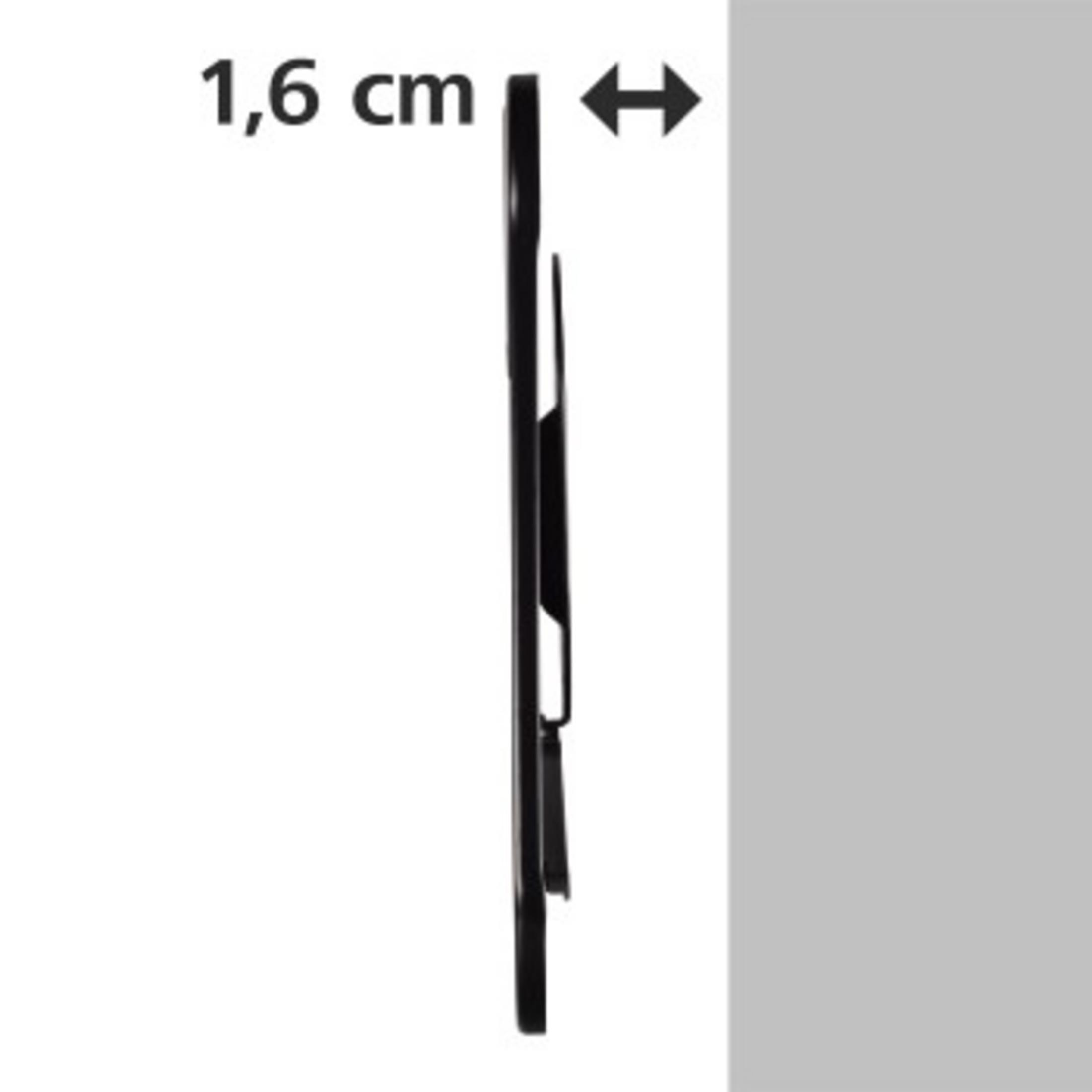 Objeto negro con medida de 1,6 cm y flecha.