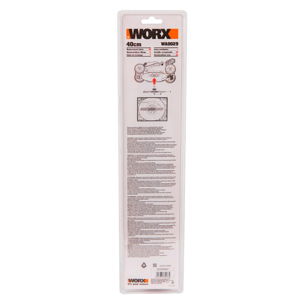 Çim biçme bıçağı ambalajı: WORX 40cm WA0029, resimli.