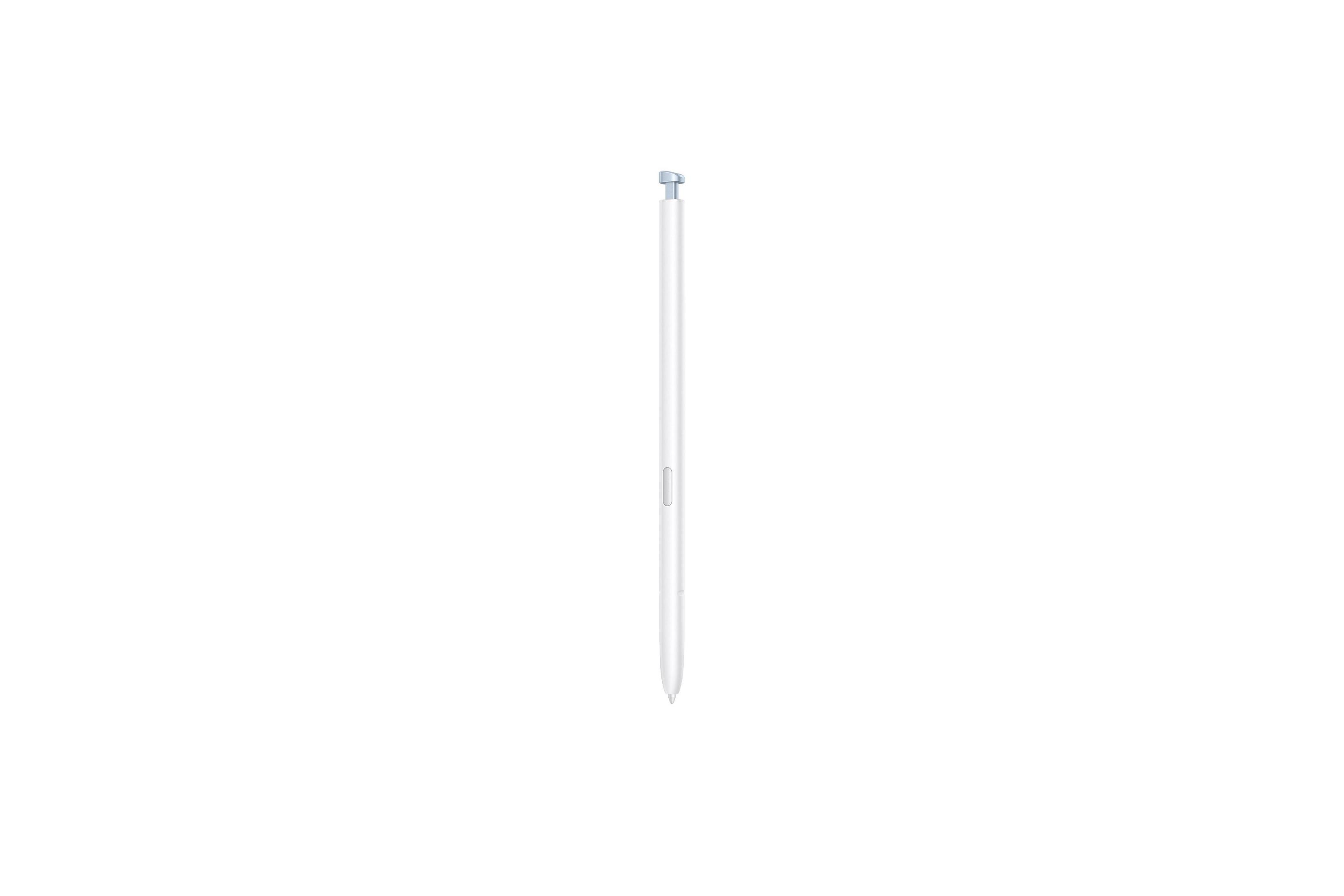 Ein weißer Stift mit silberner Spitze auf weißem Hintergrund.