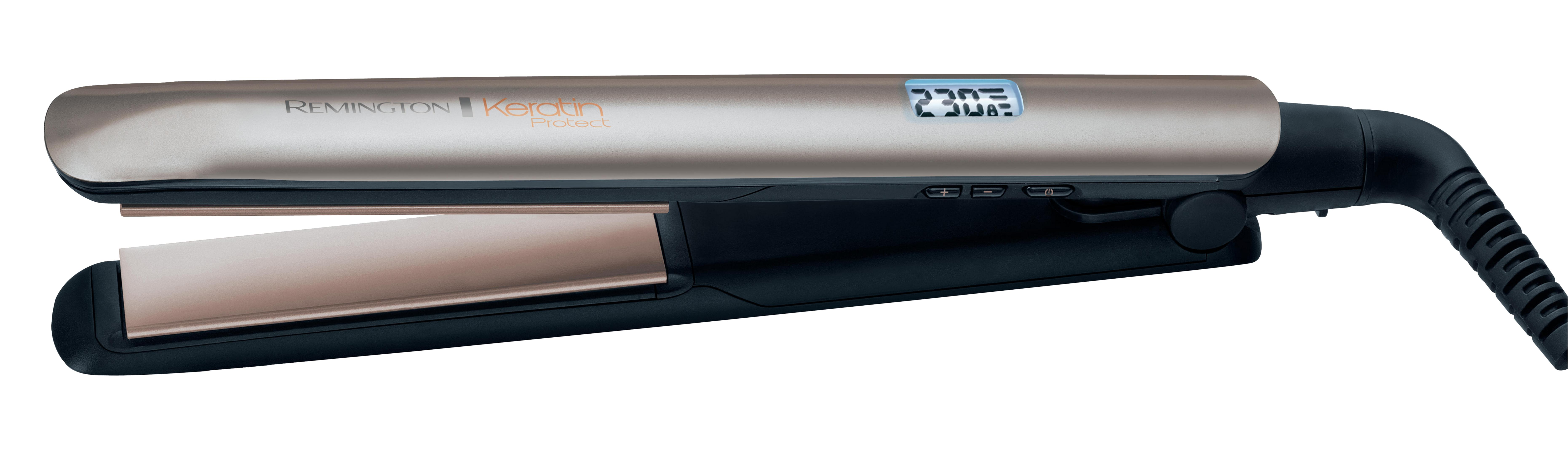 Un lisseur Remington Keratin Protect avec écran de température numérique.