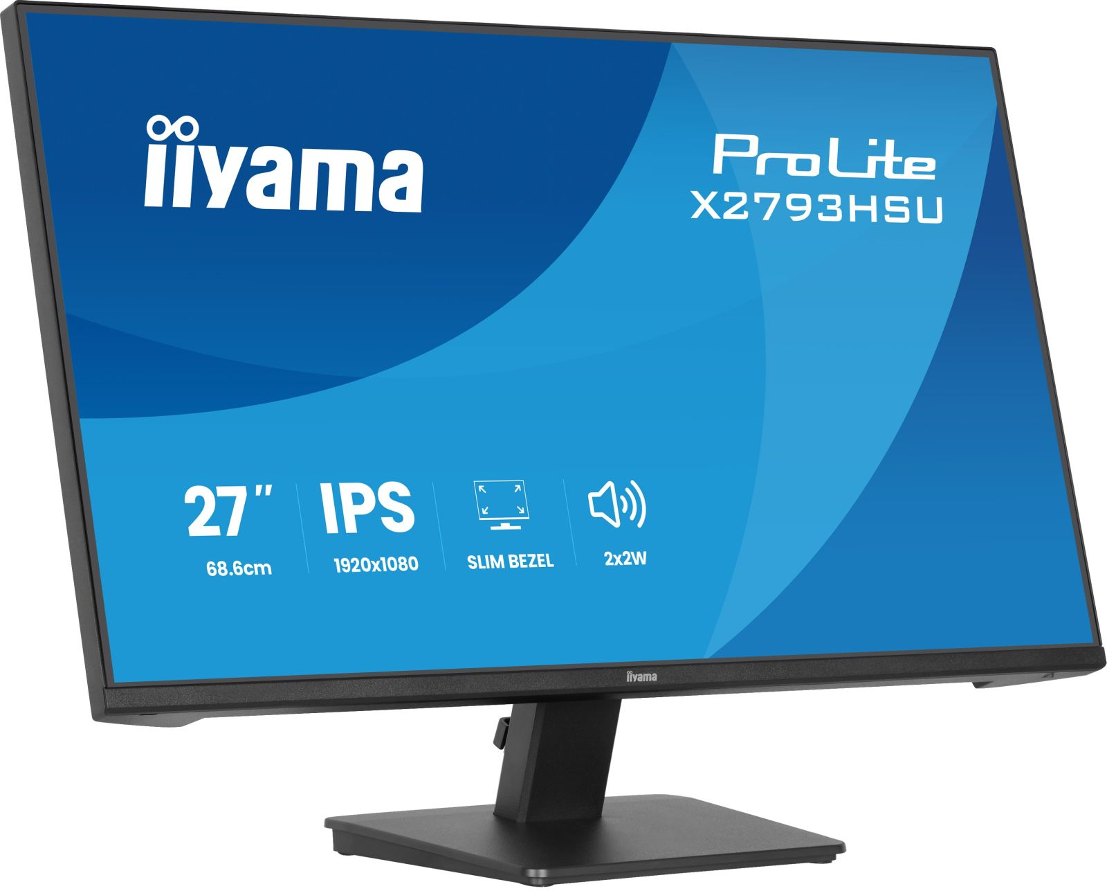 Monitor Iiyama ProLite X2793HSU z ekranem IPS 27", rozdzielczość 1920x1080, wąska ramka.