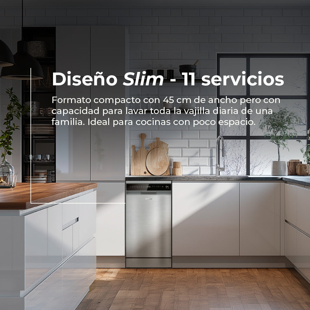 Diseño slim, 11 servicios. Cocina moderna con lavavajillas.