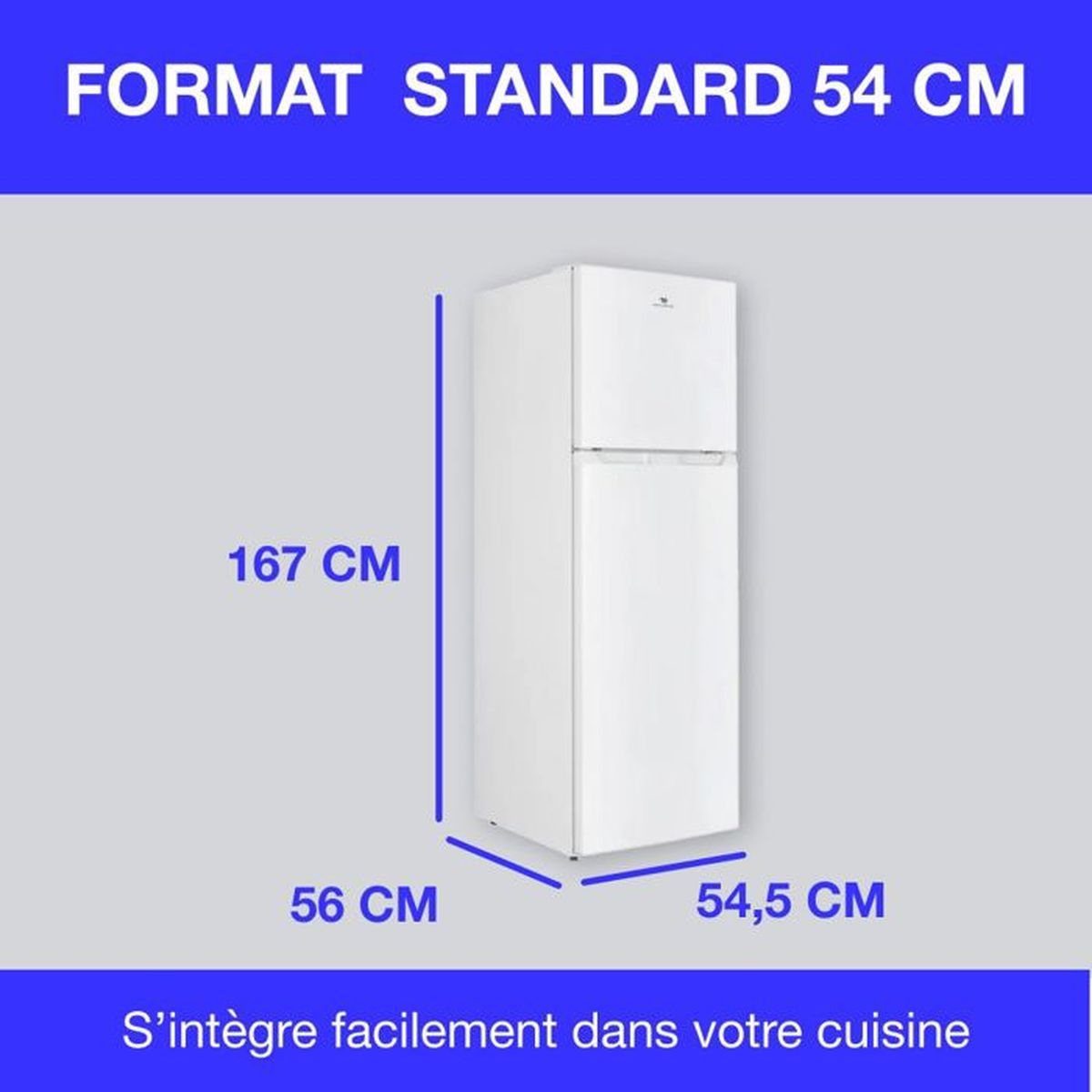 Ein weißer Kühlschrank mit Gefrierfach, 167x56x54,5 cm.
