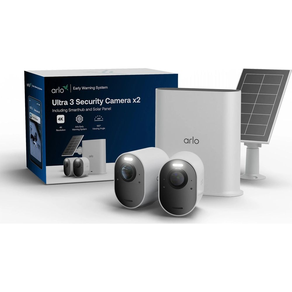 Arlo Ultra 3 Sicherheitskamera x2 Kit mit Smarthub und Solarpanel.