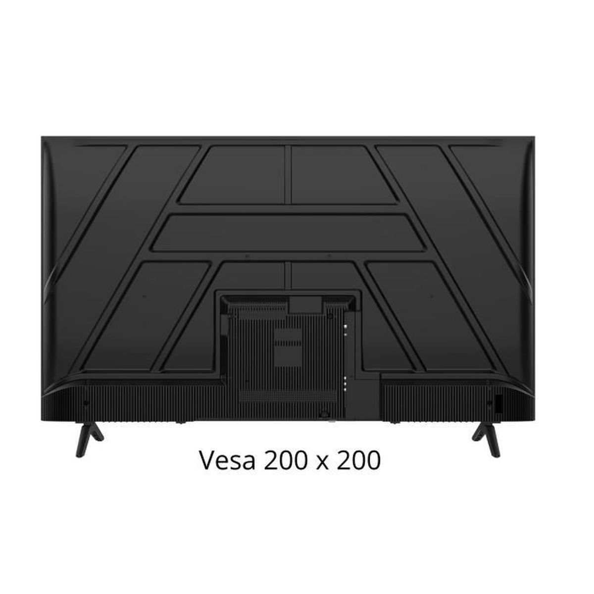 Retro di una TV nera con schema di montaggio VESA 200x200.