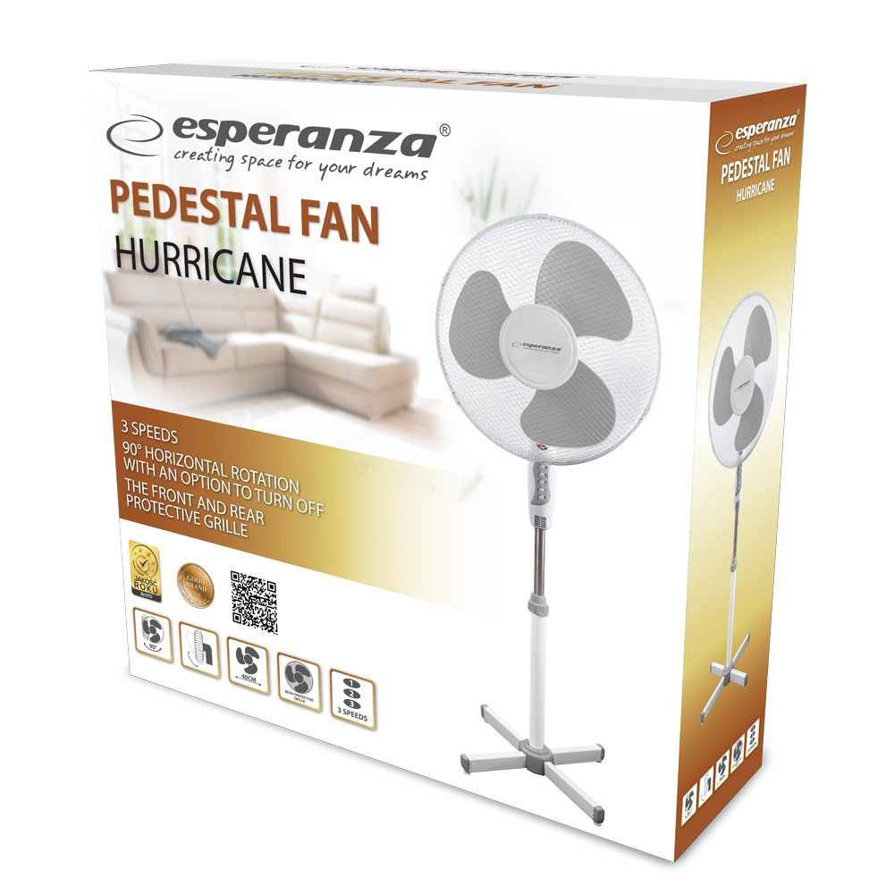 Ventilatore a piantana Esperanza Hurricane con 3 velocità e oscillazione 90°.