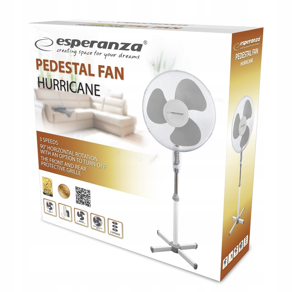 Ventilatore da terra Esperanza Hurricane con 3 velocità e oscillazione a 90°.