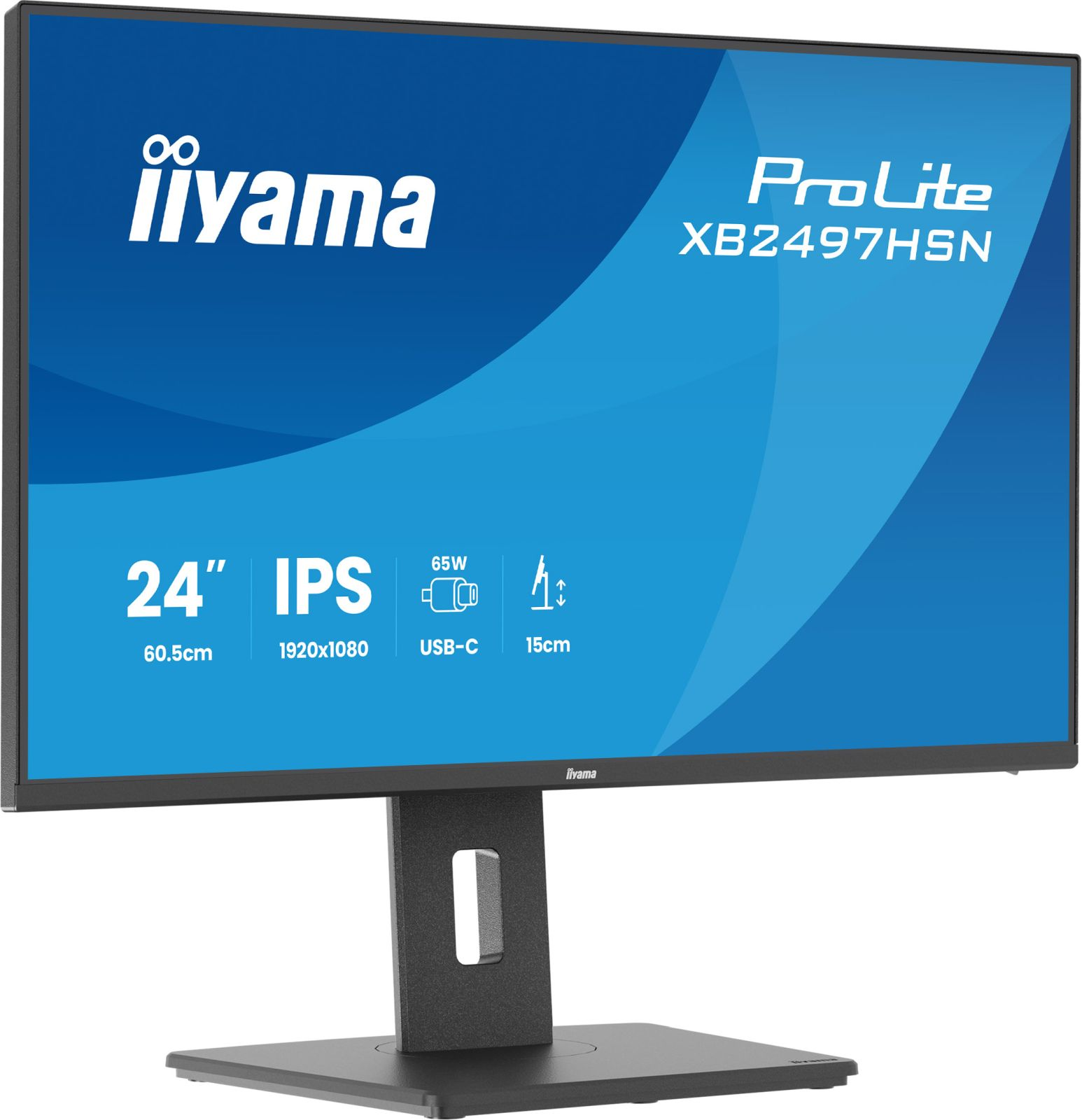 Un monitor Iiyama da 24 pollici con marchio ProLite XB2497HSN e specifiche tecniche.