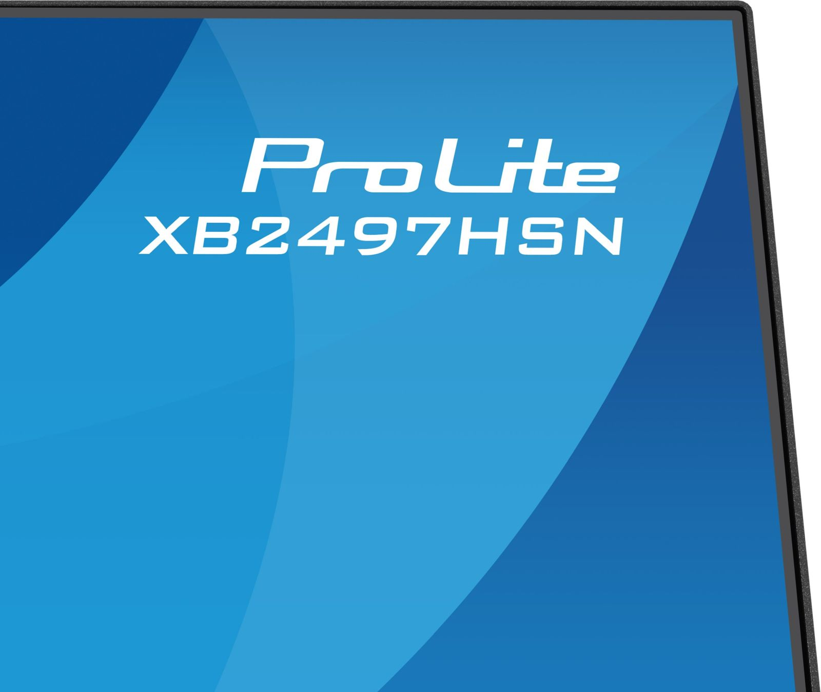 Un monitor con scritte "ProLite" e "XB2497HSN" su sfondo blu.