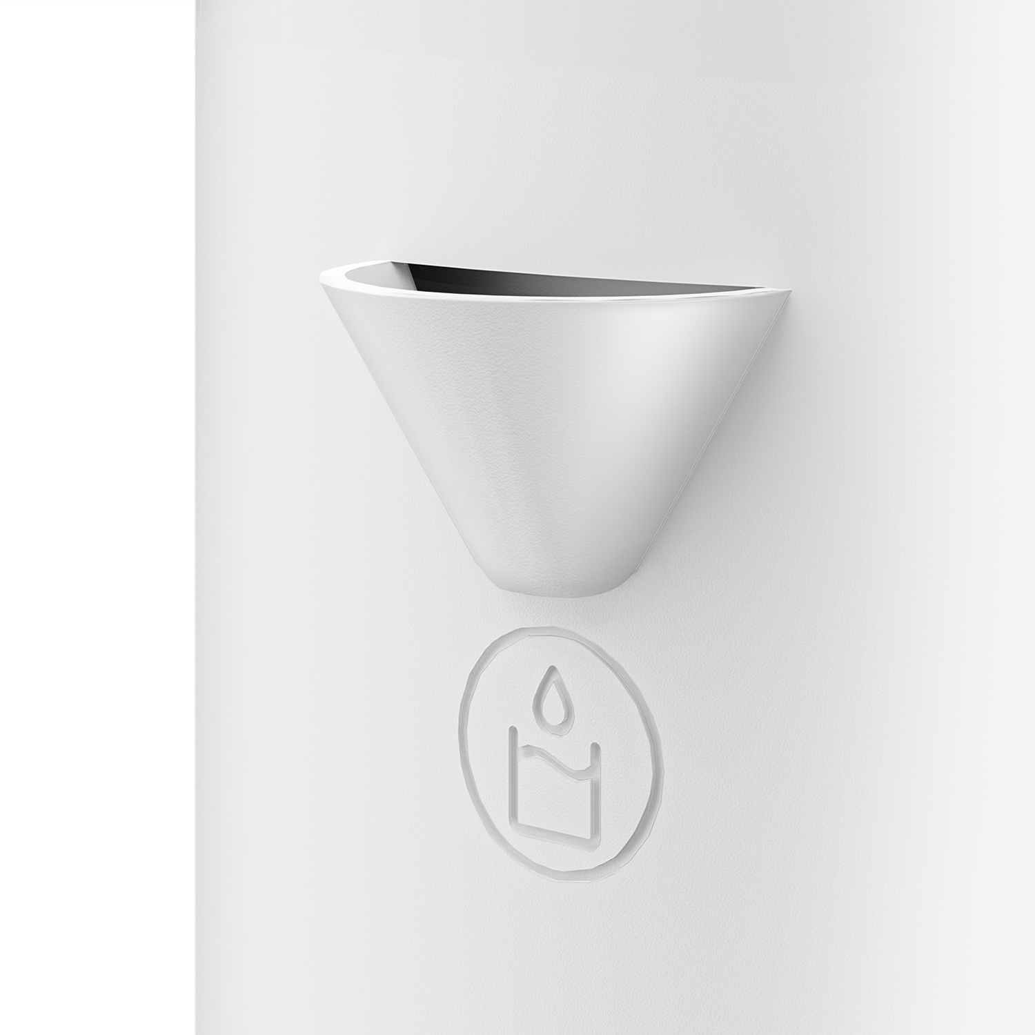 A white wall sconce with a candle symbol below it.