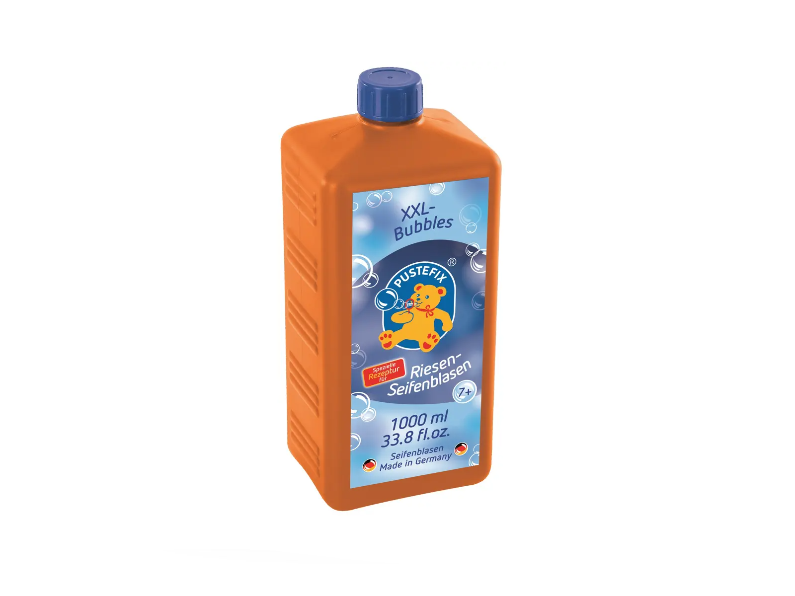 Bottiglia arancione di soluzione per bolle, logo orso, 1000ml.