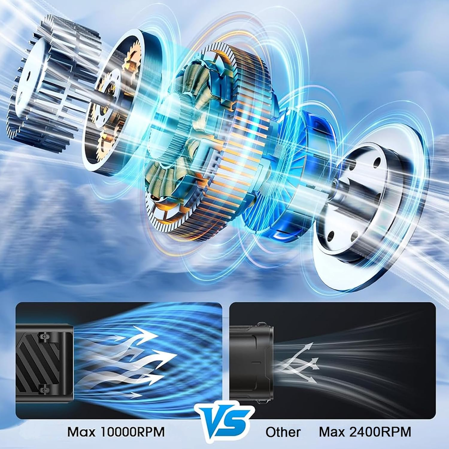 Grafik von Turbine, Motor und Luftstromvergleich (10000 U/min vs. 2400 U/min).