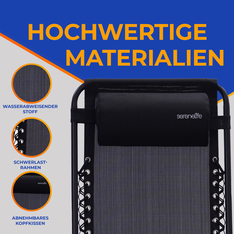 Hochwertige Materialien: wasserabweisender Stoff, Schwerlast-Rahmen, abnehmbares Kissen.