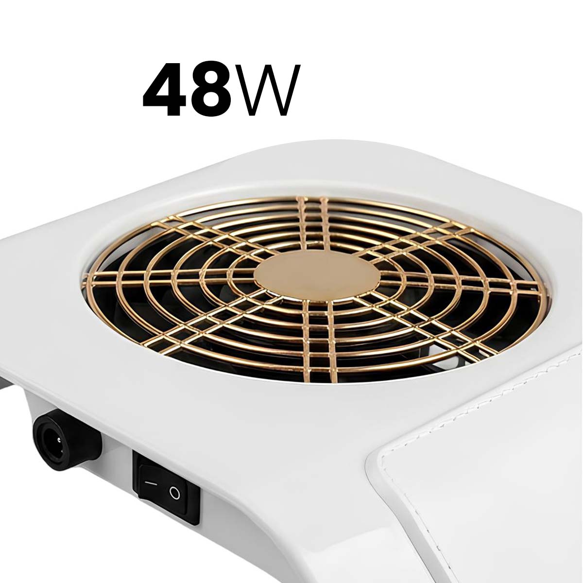 Weißer 48W Nagelstaubsammler mit goldenem Lüftergitter und Schalter.