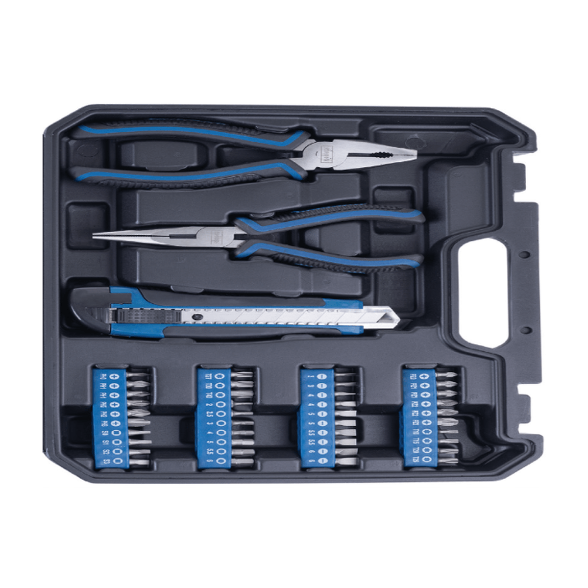 Werkzeugkasten mit Zangen, Cutter und Bits