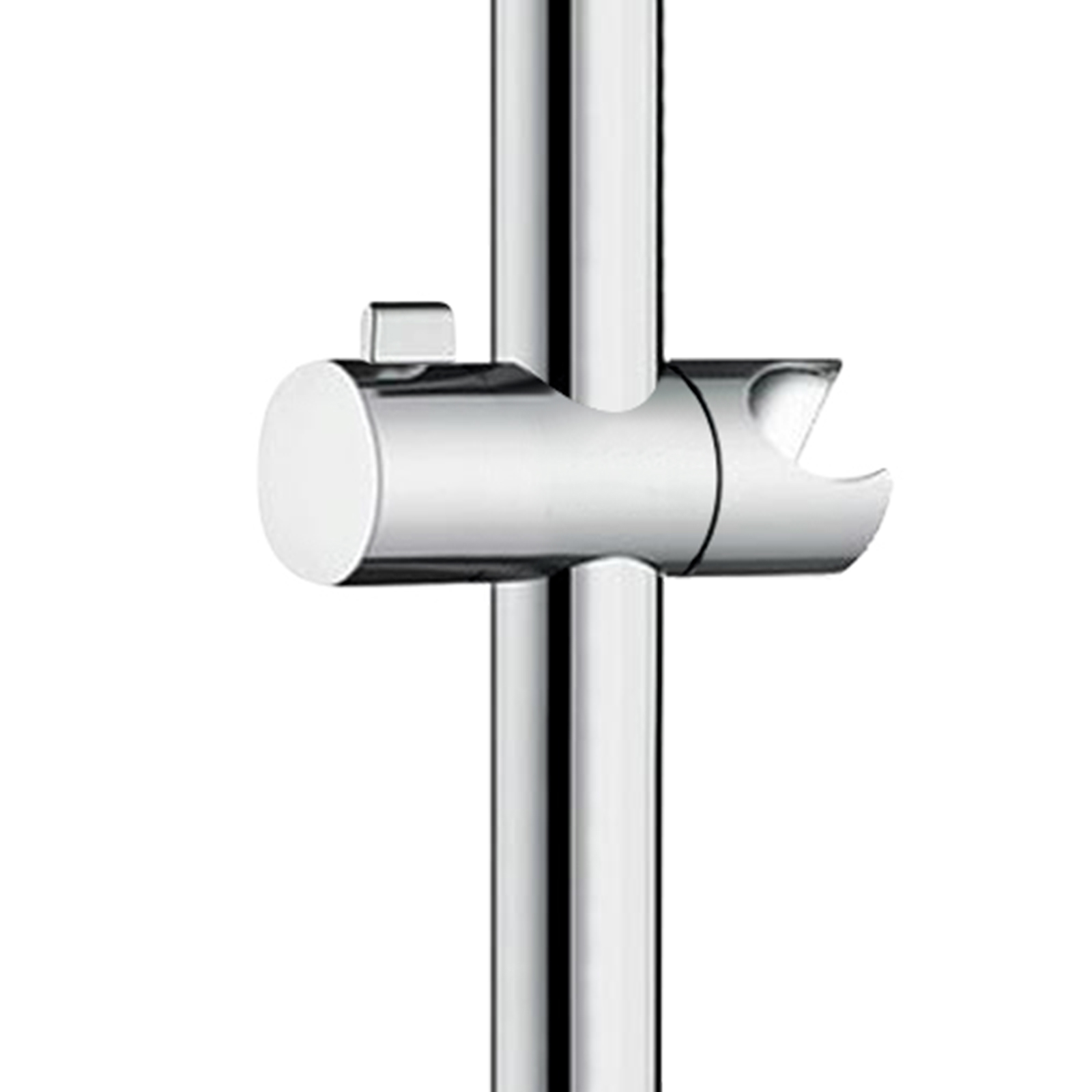Eine glänzende Chrom-Duschstange mit verstellbarer Halterung im Nahaufnahme.