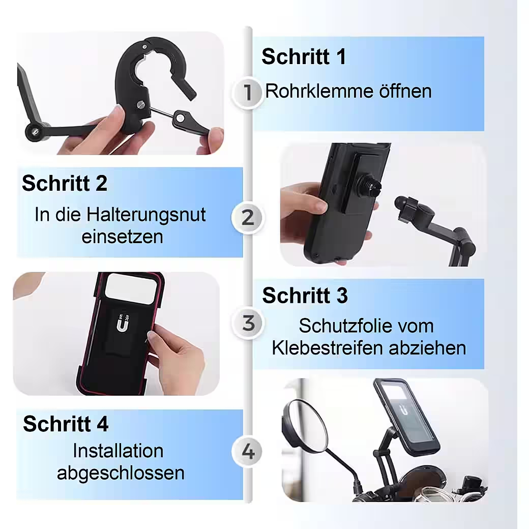 Anleitung zur Montage einer Handyhalterung an einem Motorrad.