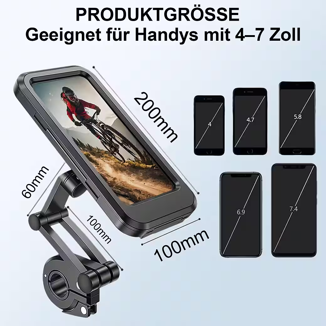 Produktgröße: Halterung für 4-7 Zoll Handys mit Maßen.