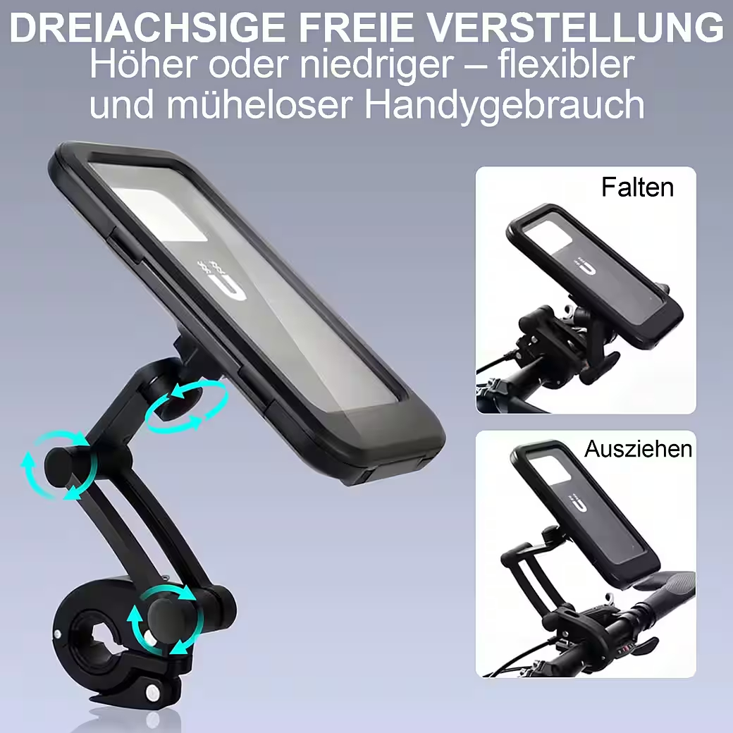 Verstellbare Handyhalterung für Fahrräder mit drei Gelenken.