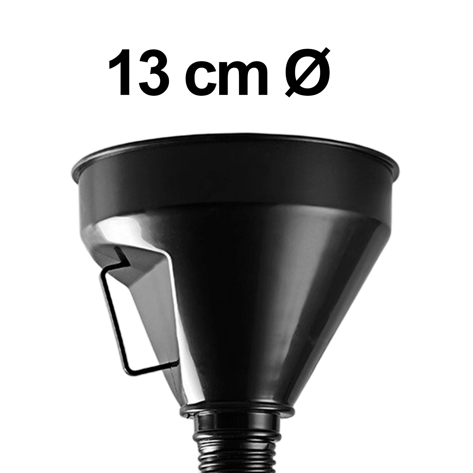 Schwarzer Trichter mit einem Durchmesser von 13 cm.