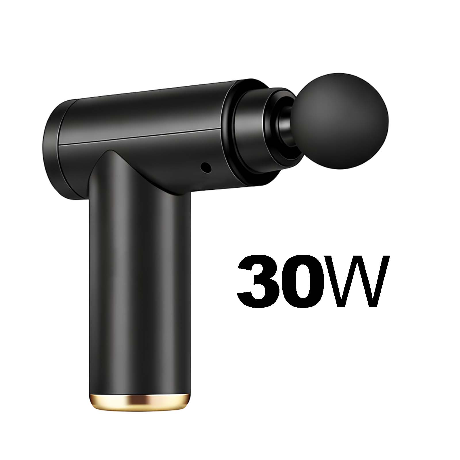 Schwarzes Massagegerät mit goldenem Akzent und der Aufschrift 30W.