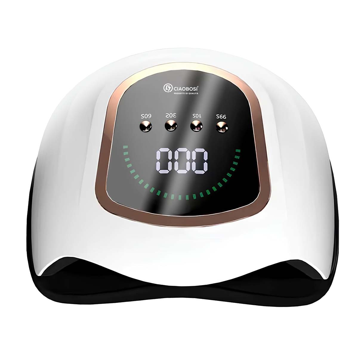 Weißer Nageltrockner mit digitaler Anzeige und Touch-Bedienfeldern.