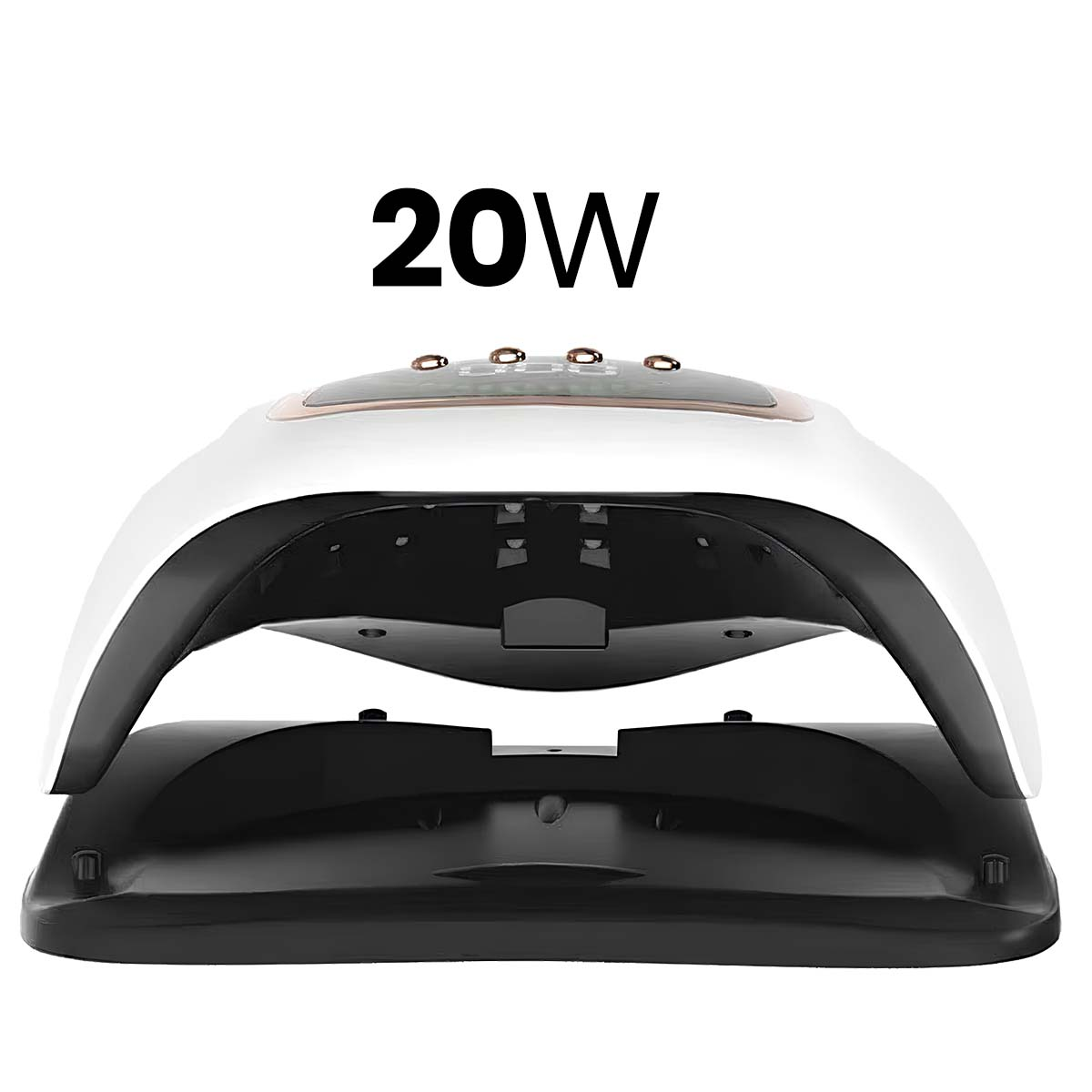 Ein weißer und schwarzer 20W UV-Nagellacktrockner mit digitaler Anzeige.