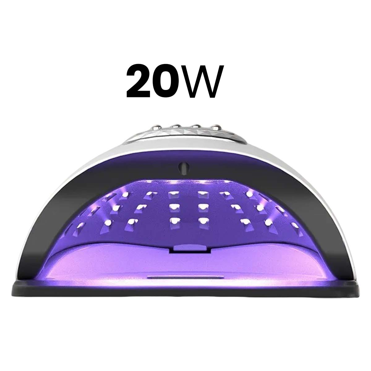 Ein weißer 20W UV-Nageltrockner mit lila Lichtern.