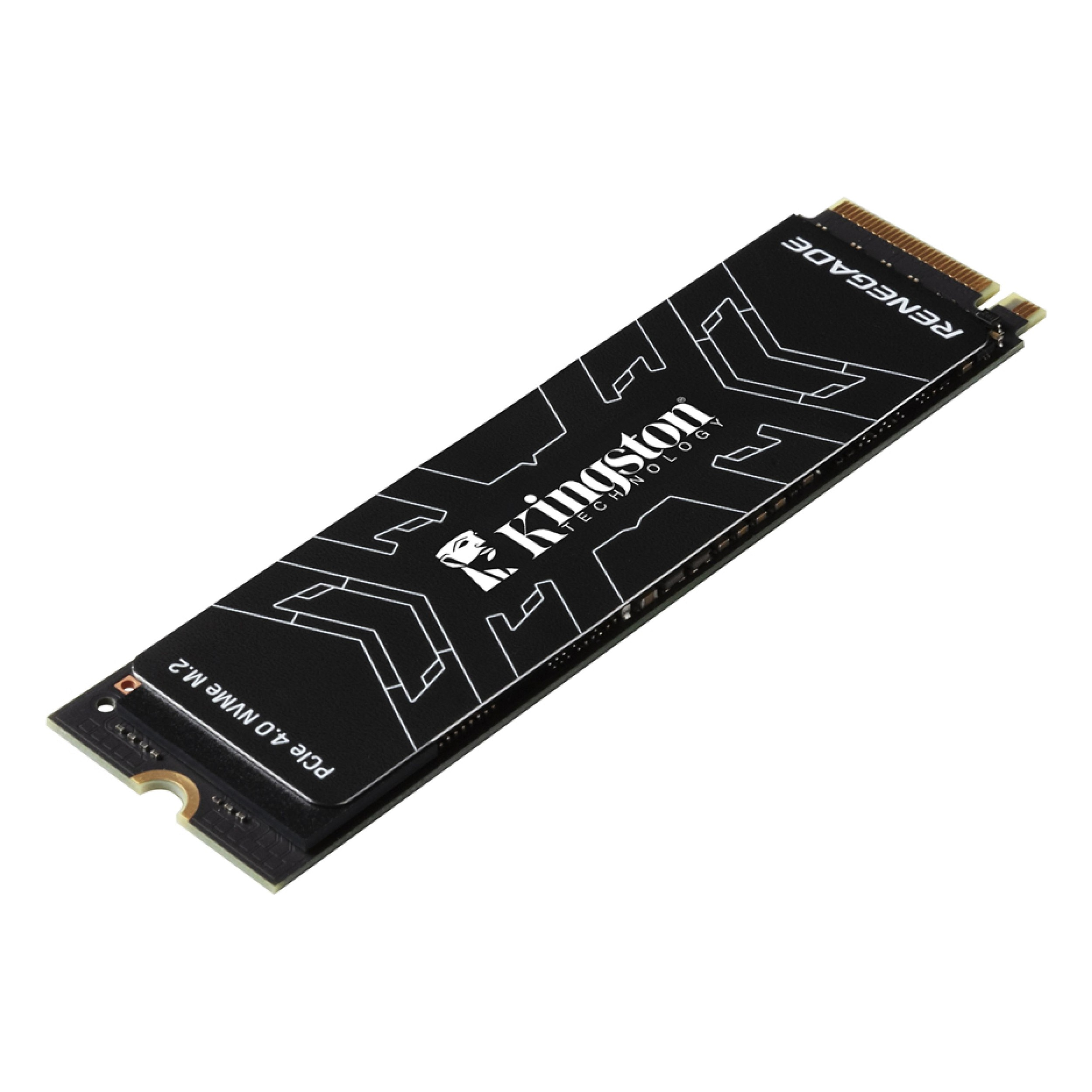 Kingston NVMe M.2 SSD, siyah etiket ve beyaz çizgili.
