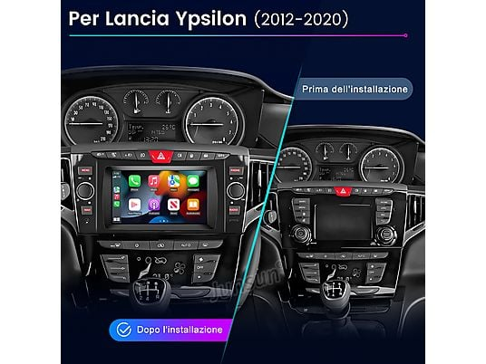 Vista prima e dopo del cruscotto Lancia Ypsilon con nuovo sistema infotainment.