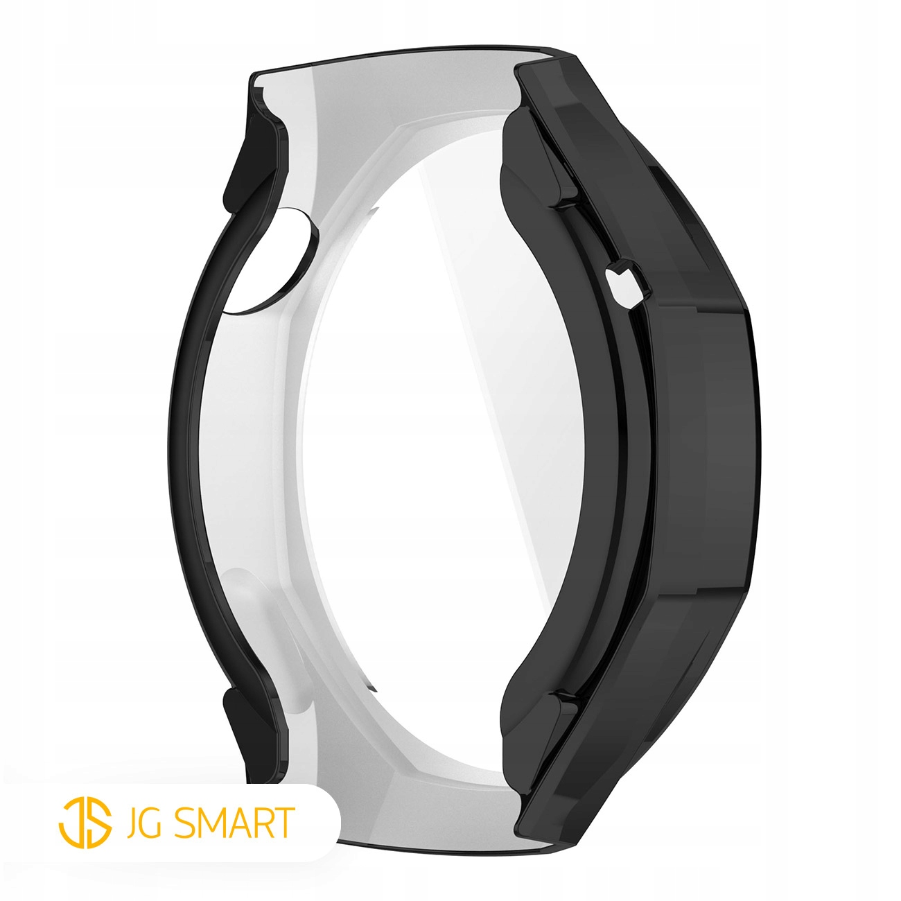 Czarna i przezroczysta osłona ochronna na smartwatch, na białym tle.