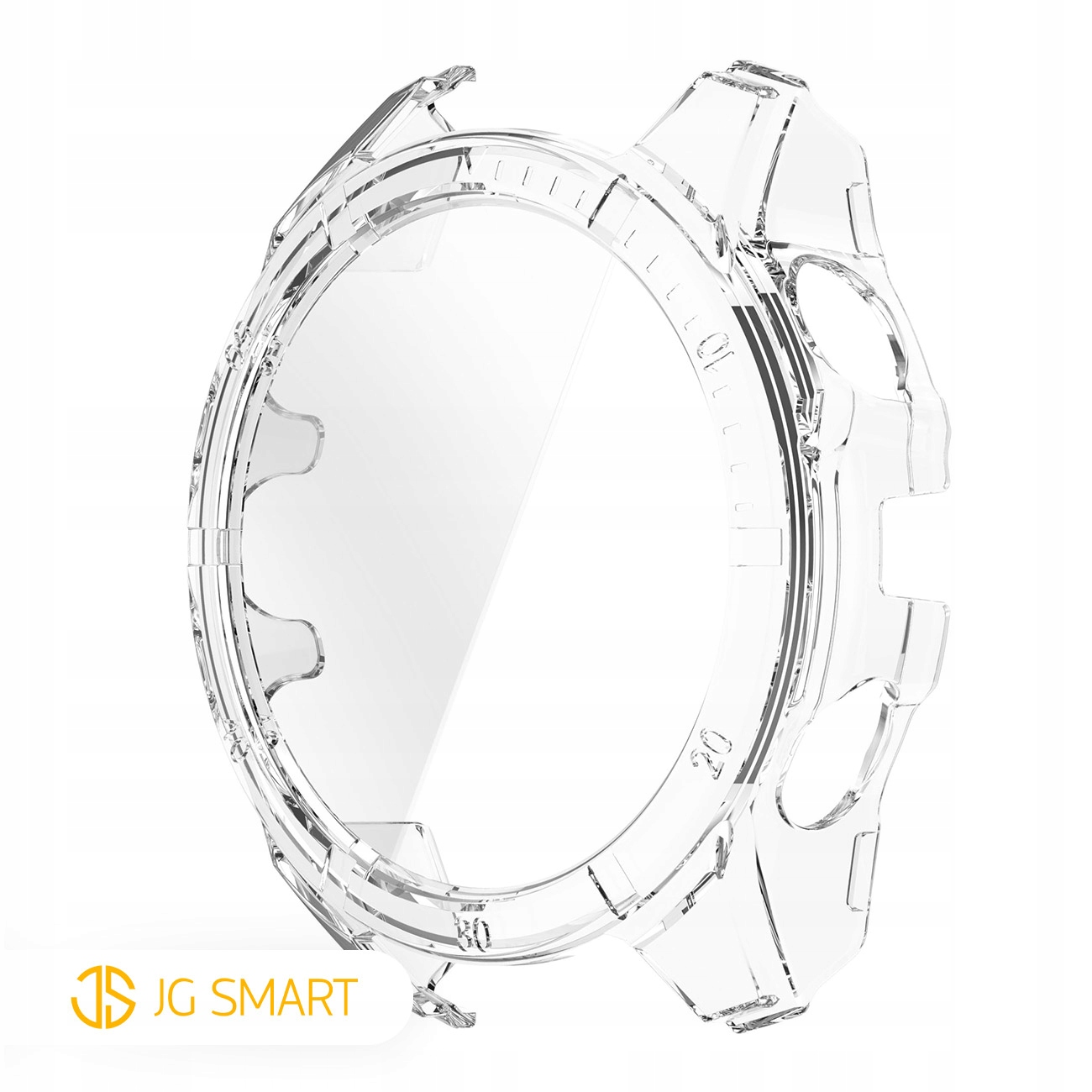 Przezroczysta osłona ochronna na smartwatch z bocznymi przyciskami.
