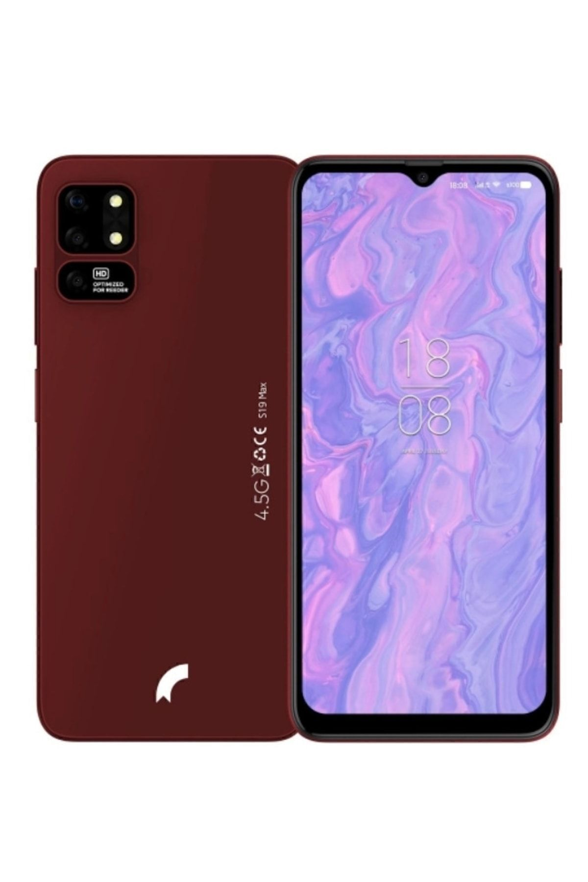 Arkada çift kameralı kırmızı akıllı telefon ve renkli kilit ekranı.