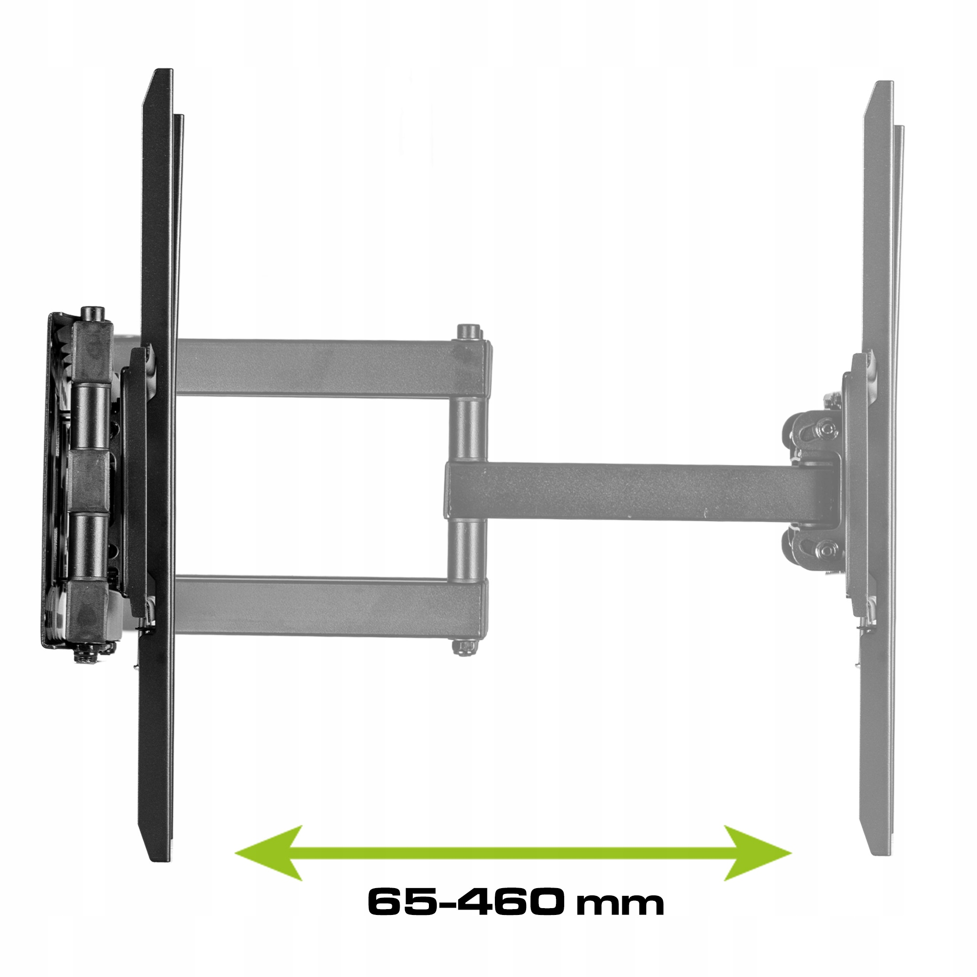 Ein schwarzer TV-Wandhalter mit ausziehbaren Armen auf weißem Hintergrund.