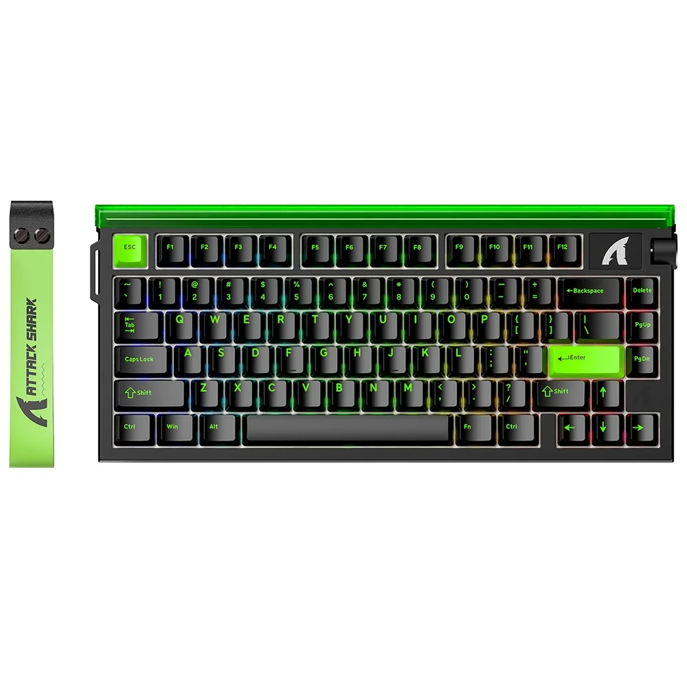 RGB aydınlatmalı yeşil klavye ve yeşil bileklik.