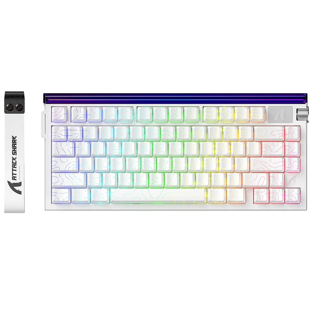 Gradyan RGB aydınlatmalı ve topoğrafya motifli beyaz klavye.