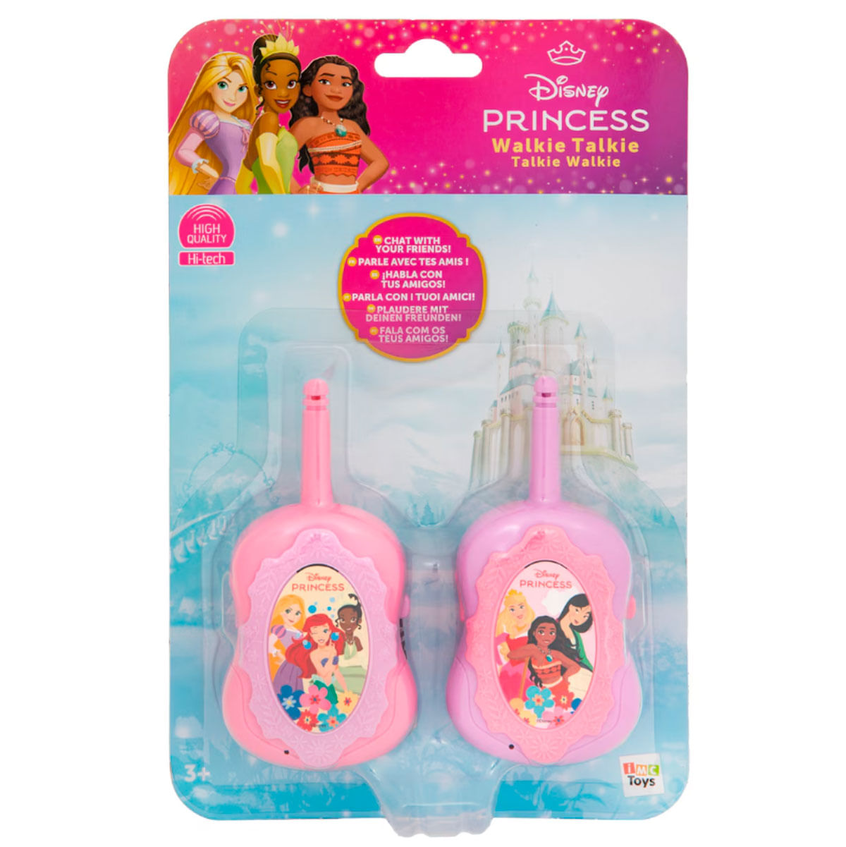 Due walkie-talkie rosa Disney Princess con Ariel, Belle, Moana e Mulan.