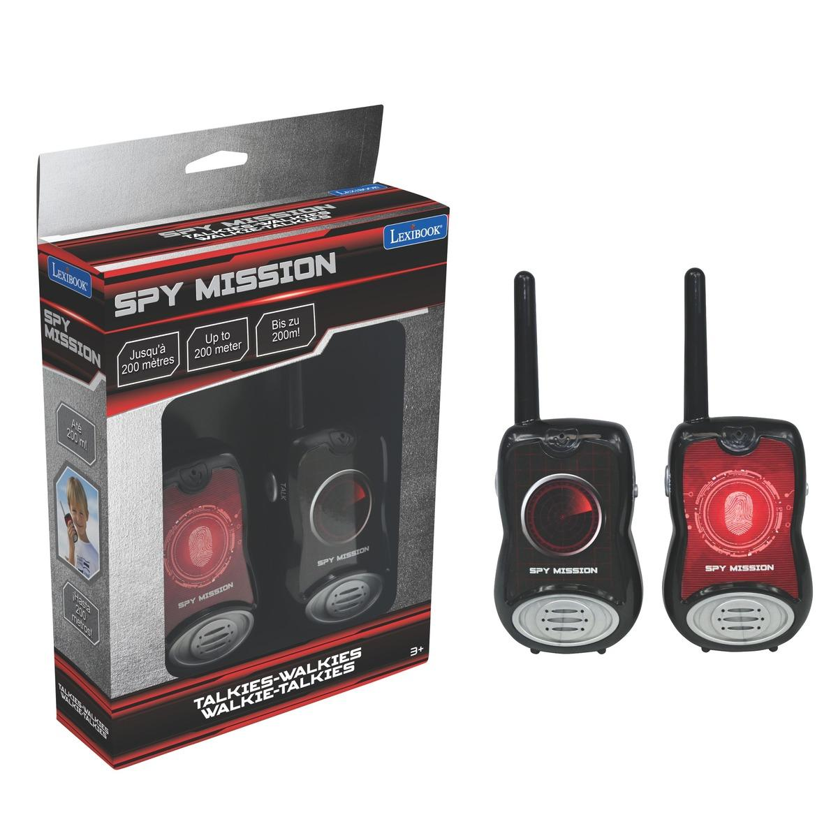 Due walkie-talkie Lexibook "Spy Mission" neri e rossi con antenne.