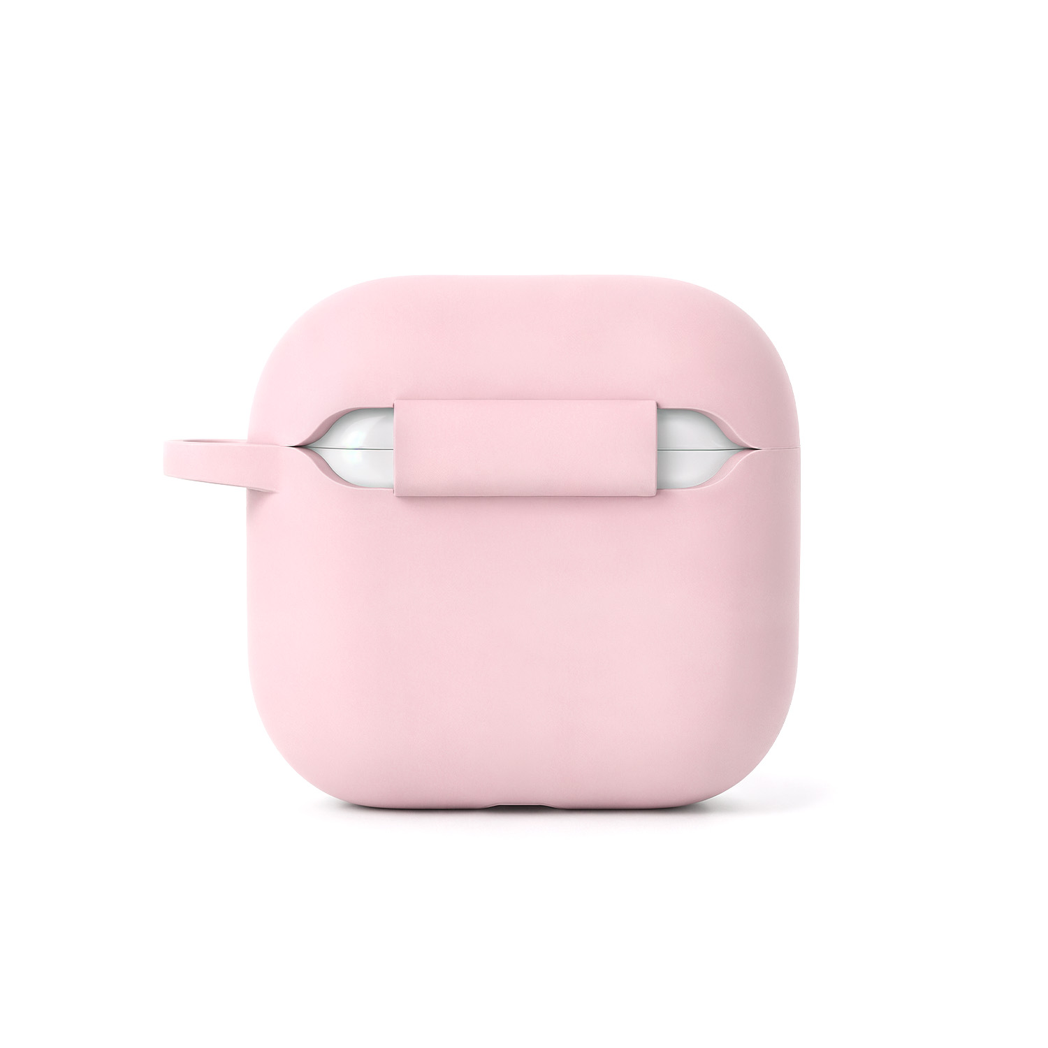 Una custodia rosa per auricolari con inserto bianco.