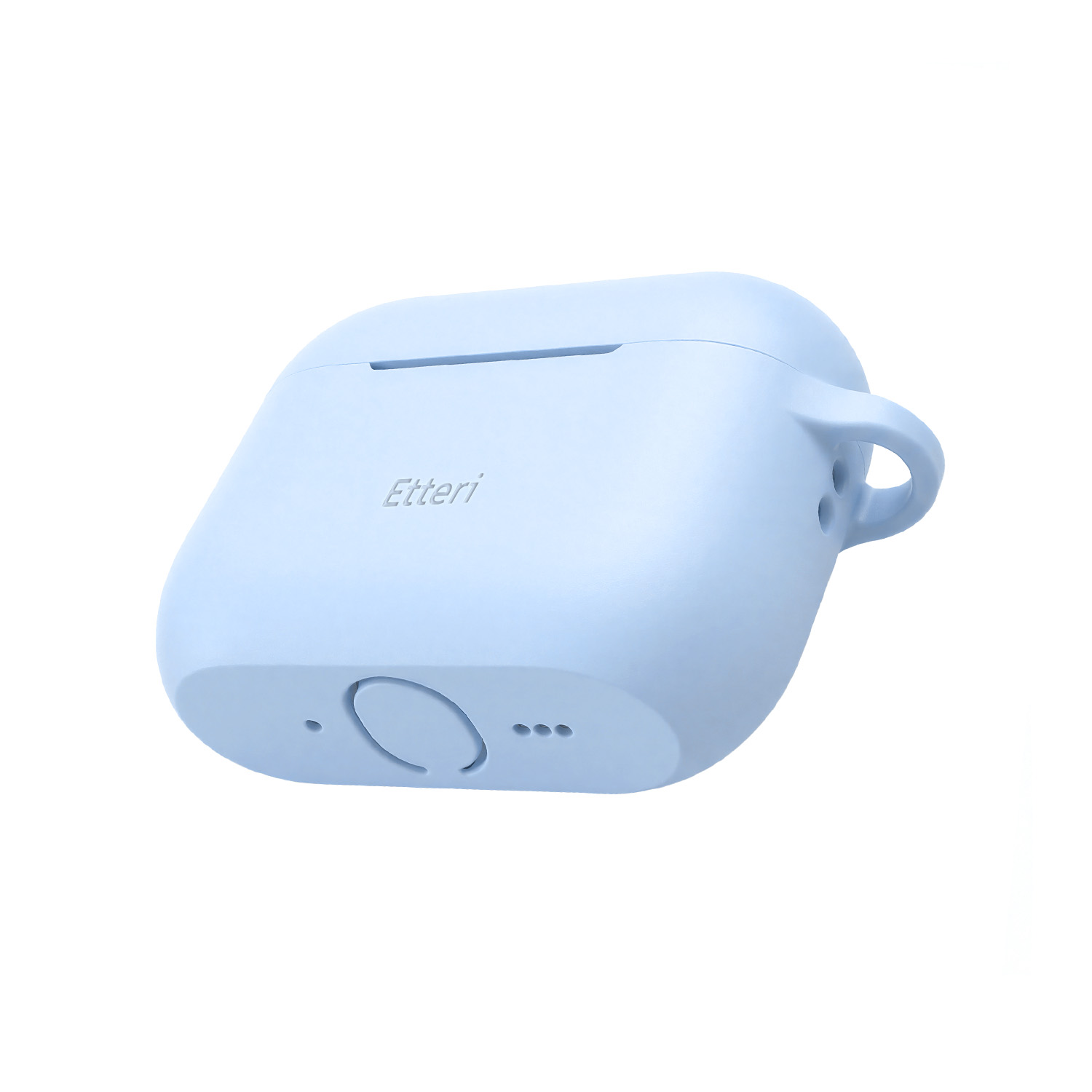 Una custodia per auricolari Etteri azzurra con anello laterale.