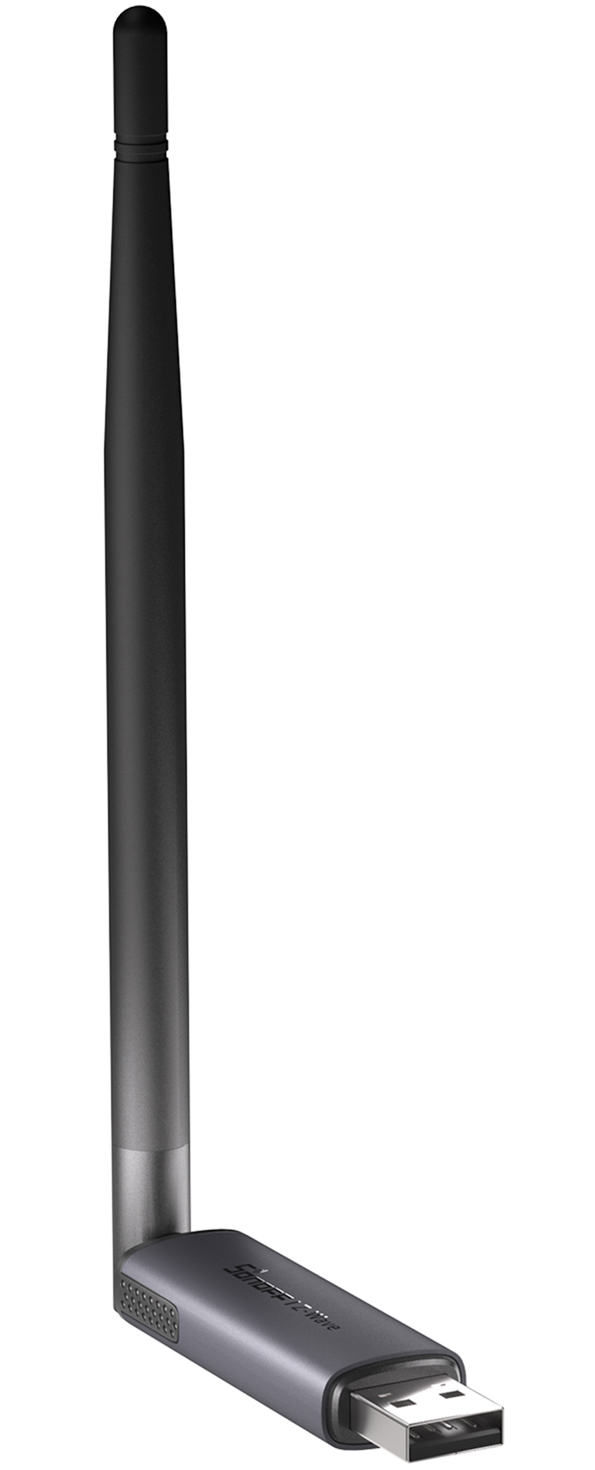 Czarny klucz USB Z-Wave z anteną, na białym tle.