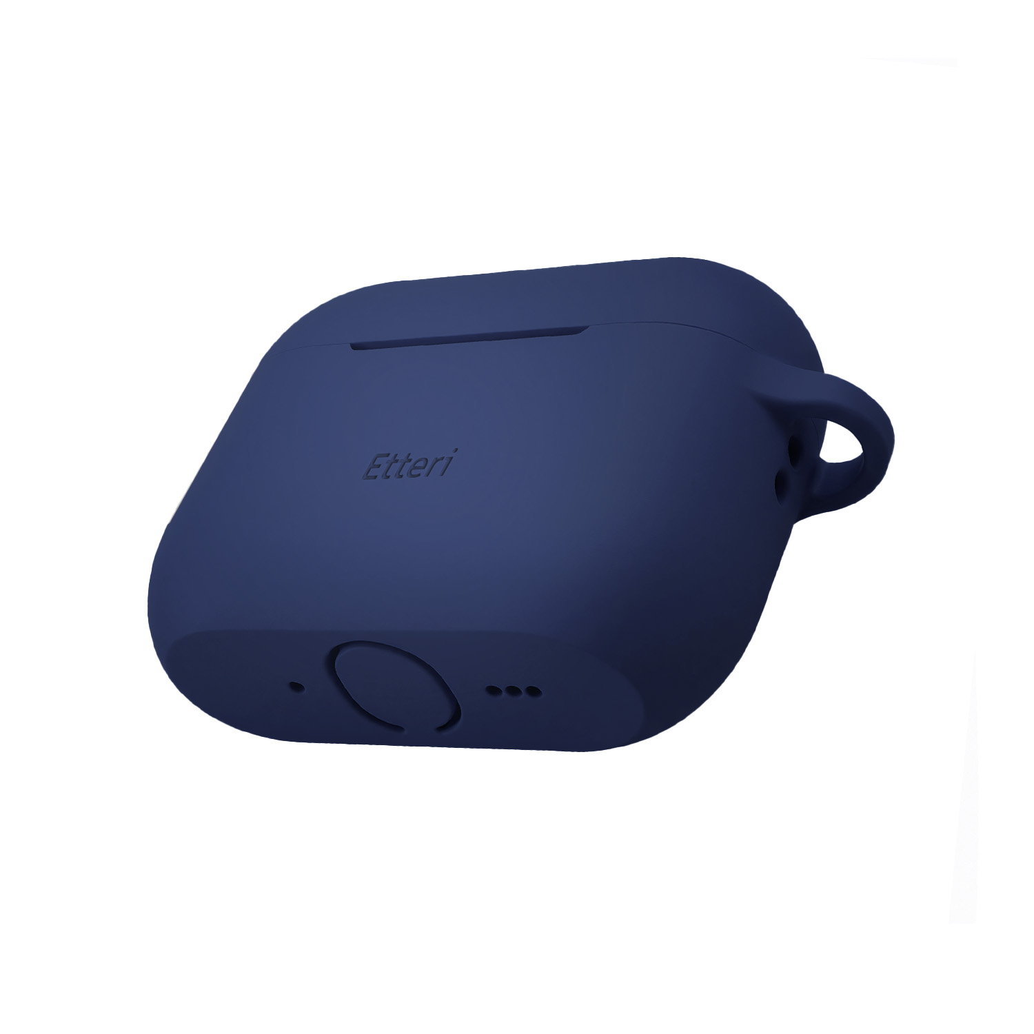 Custodia blu scuro con logo Etteri e anello.